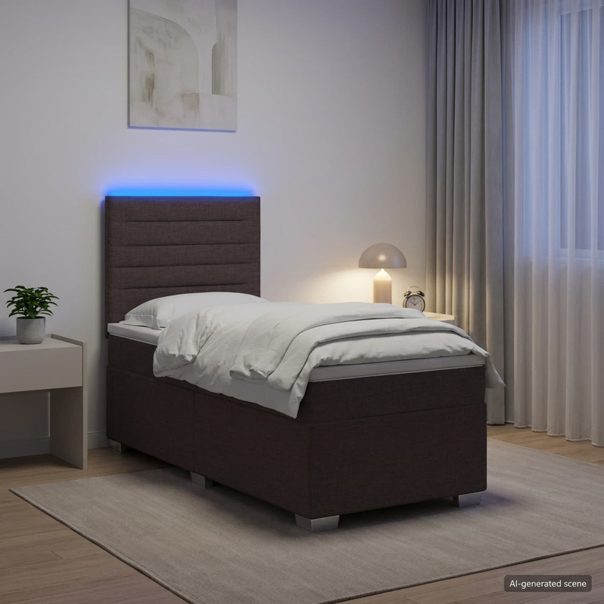 Κρεβάτι box spring με στρώμα Σκούρο Καφέ 80 x 200 cm Ύφασμα - Pakobazaar