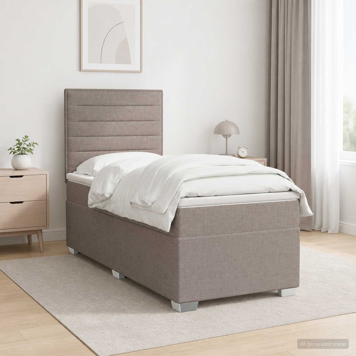 Κρεβάτι box spring με στρώμα Taupe 100 x 200 cm Ύφασμα