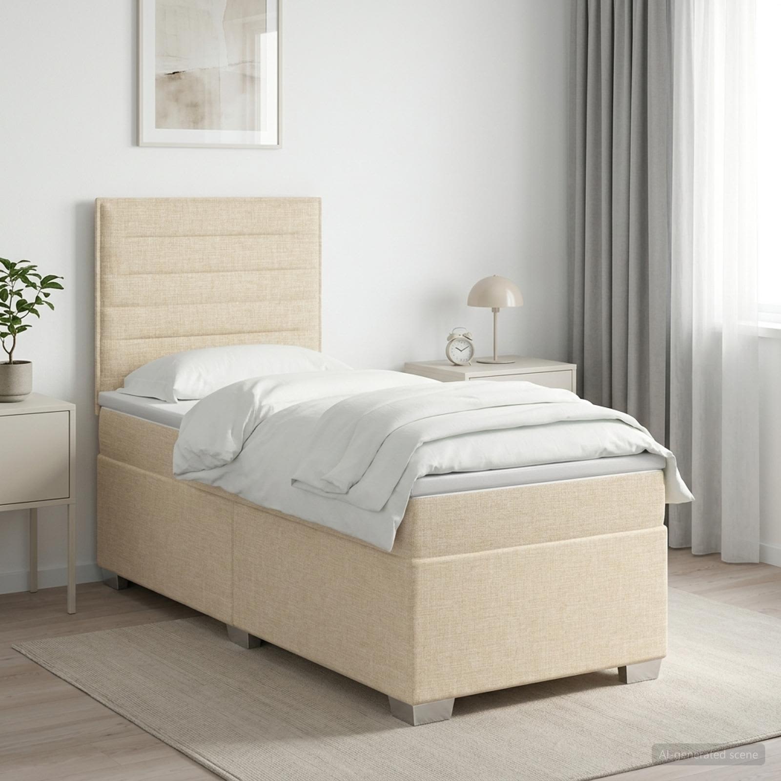 Κρεβάτι box spring με στρώμα Κρεμ 90 x 200 cm Ύφασμα - Pakobazaar