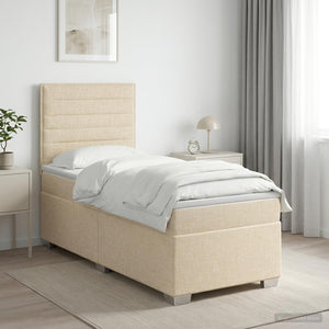 Κρεβάτι box spring με στρώμα Κρεμ 90 x 200 cm Ύφασμα - Pakobazaar