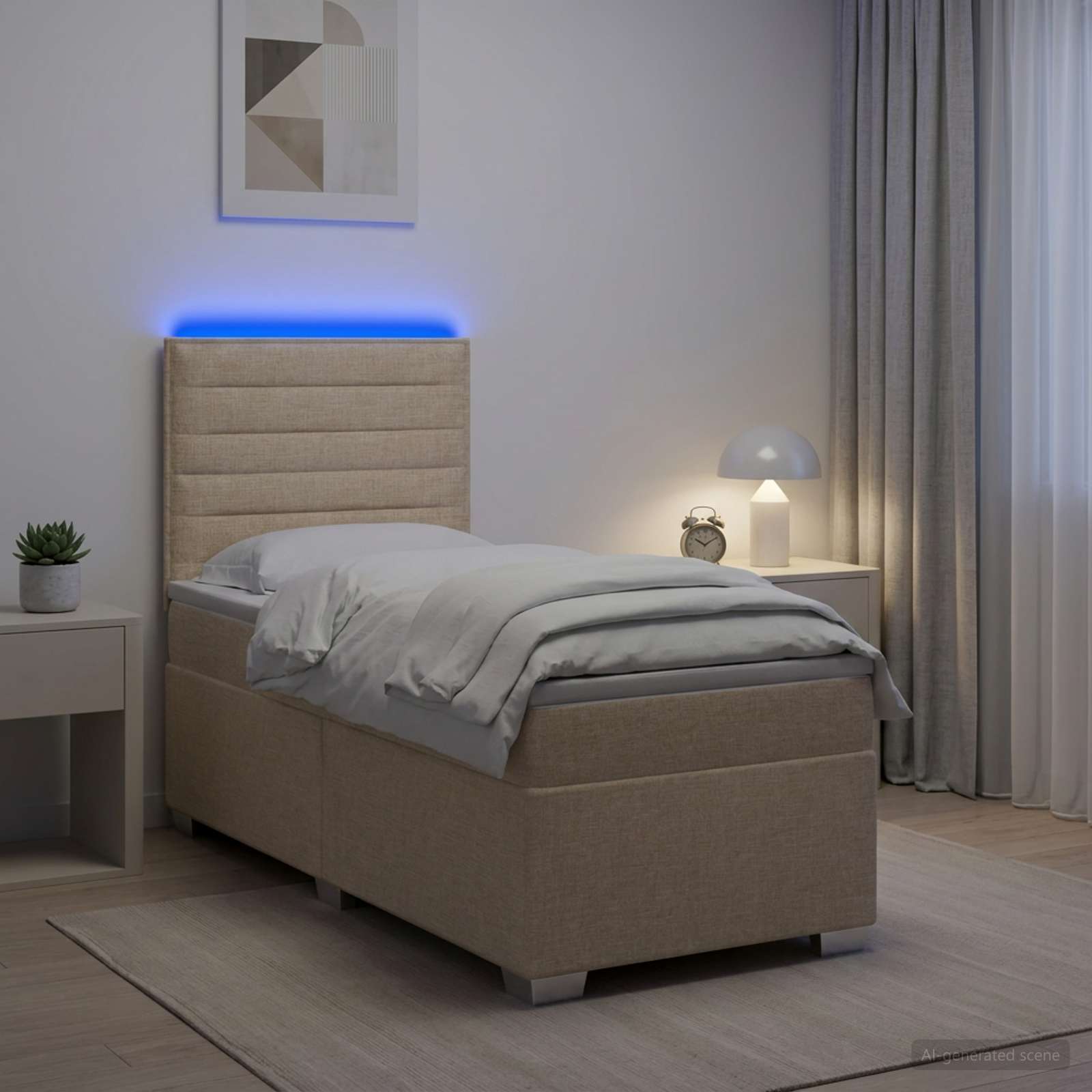 Κρεβάτι box spring με στρώμα Κρεμ 90 x 200 cm Ύφασμα - Pakobazaar