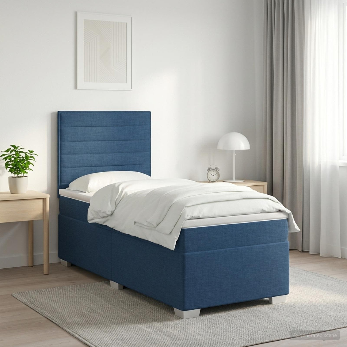 Κρεβάτι box spring με στρώμα Μπλε 100 x 200 cm Ύφασμα