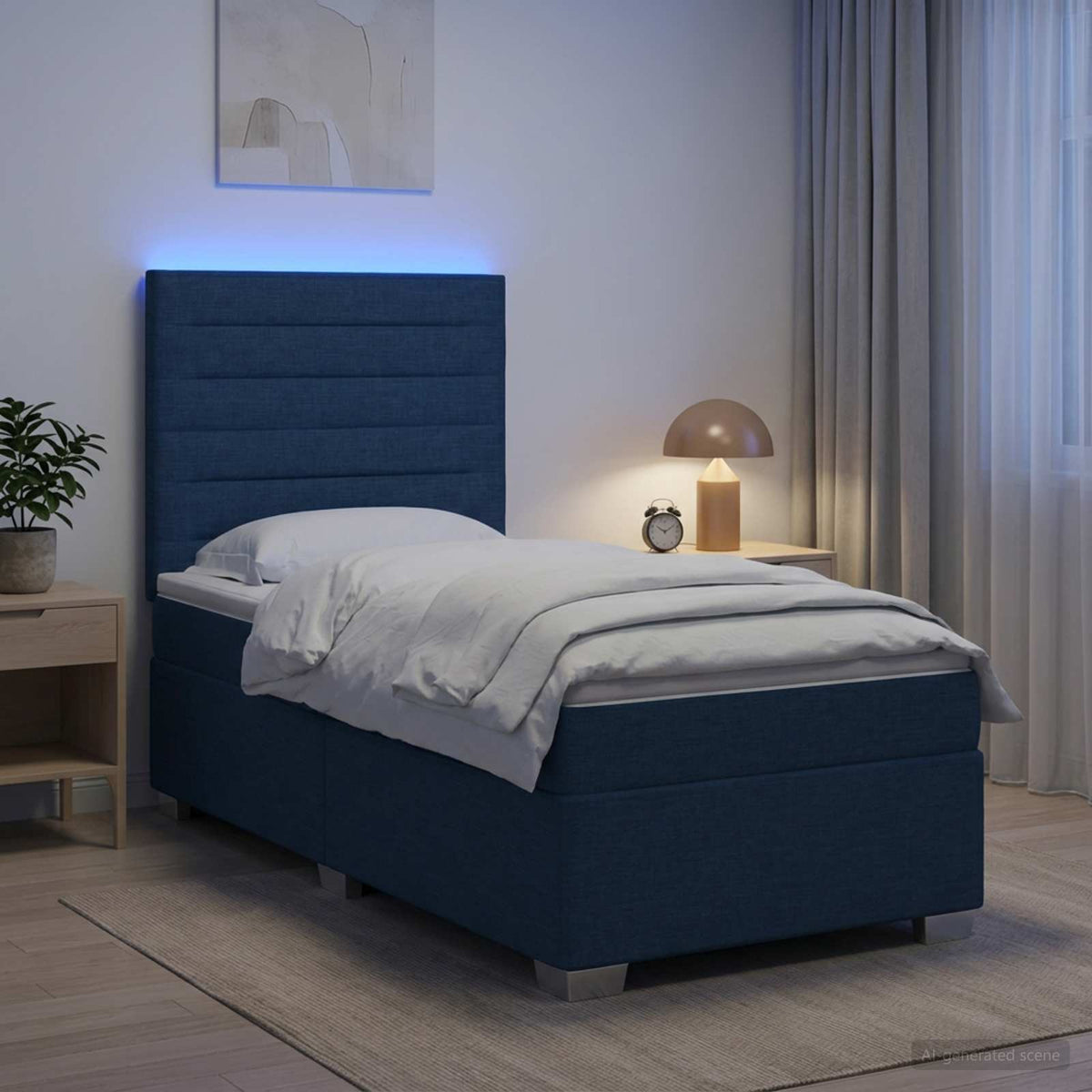 Κρεβάτι box spring με στρώμα Μπλε 100 x 200 cm Ύφασμα