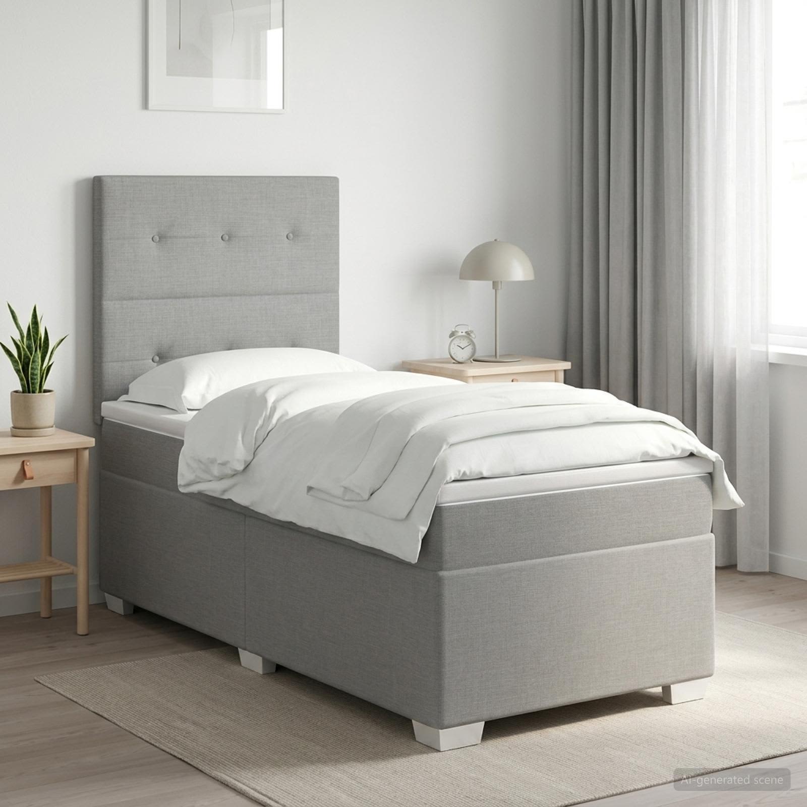 Κρεβάτι box spring με στρώμα Ανοιχτό γκρι 100 x 200 cm Ύφασμα - Pakobazaar
