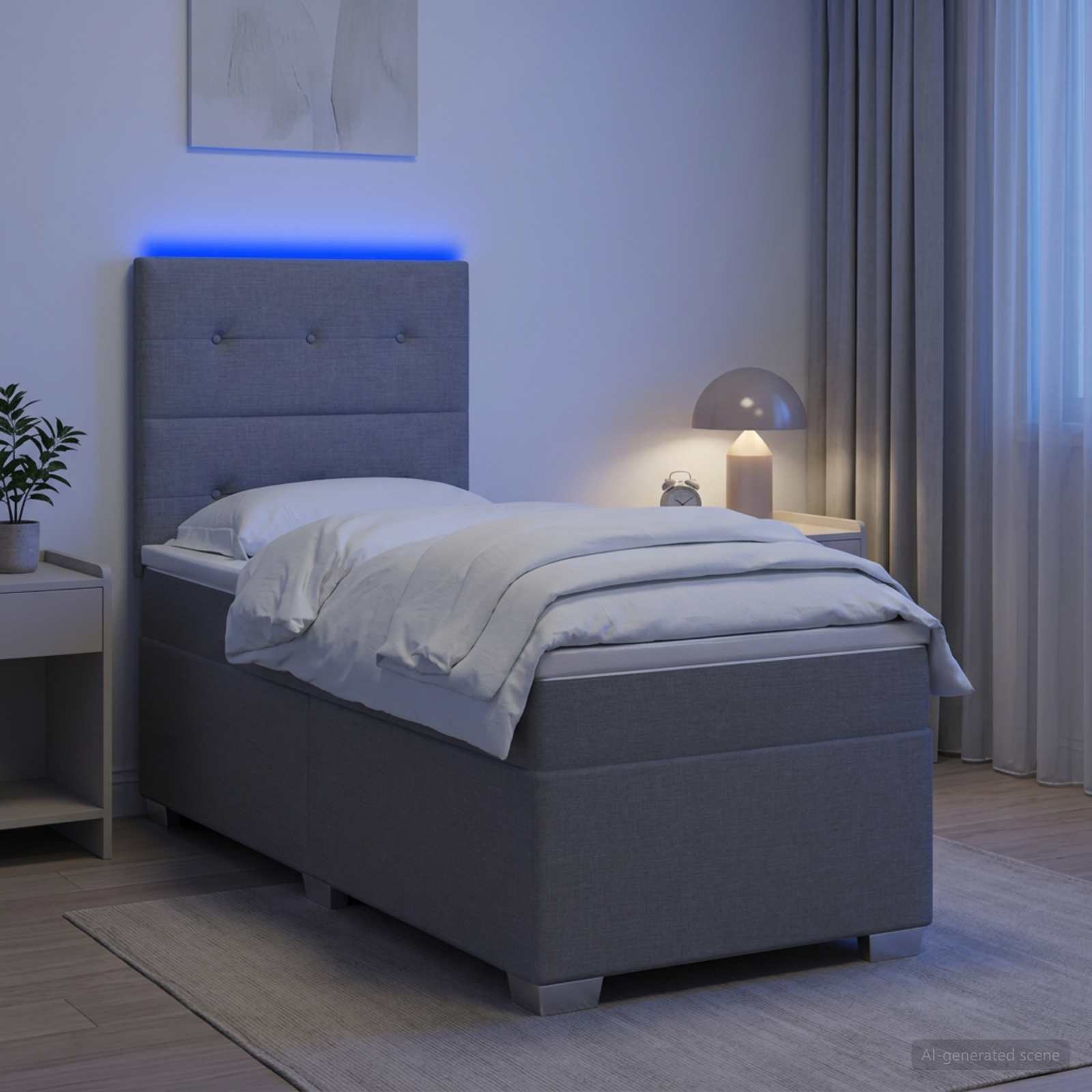 Κρεβάτι box spring με στρώμα Ανοιχτό γκρι 100 x 200 cm Ύφασμα - Pakobazaar