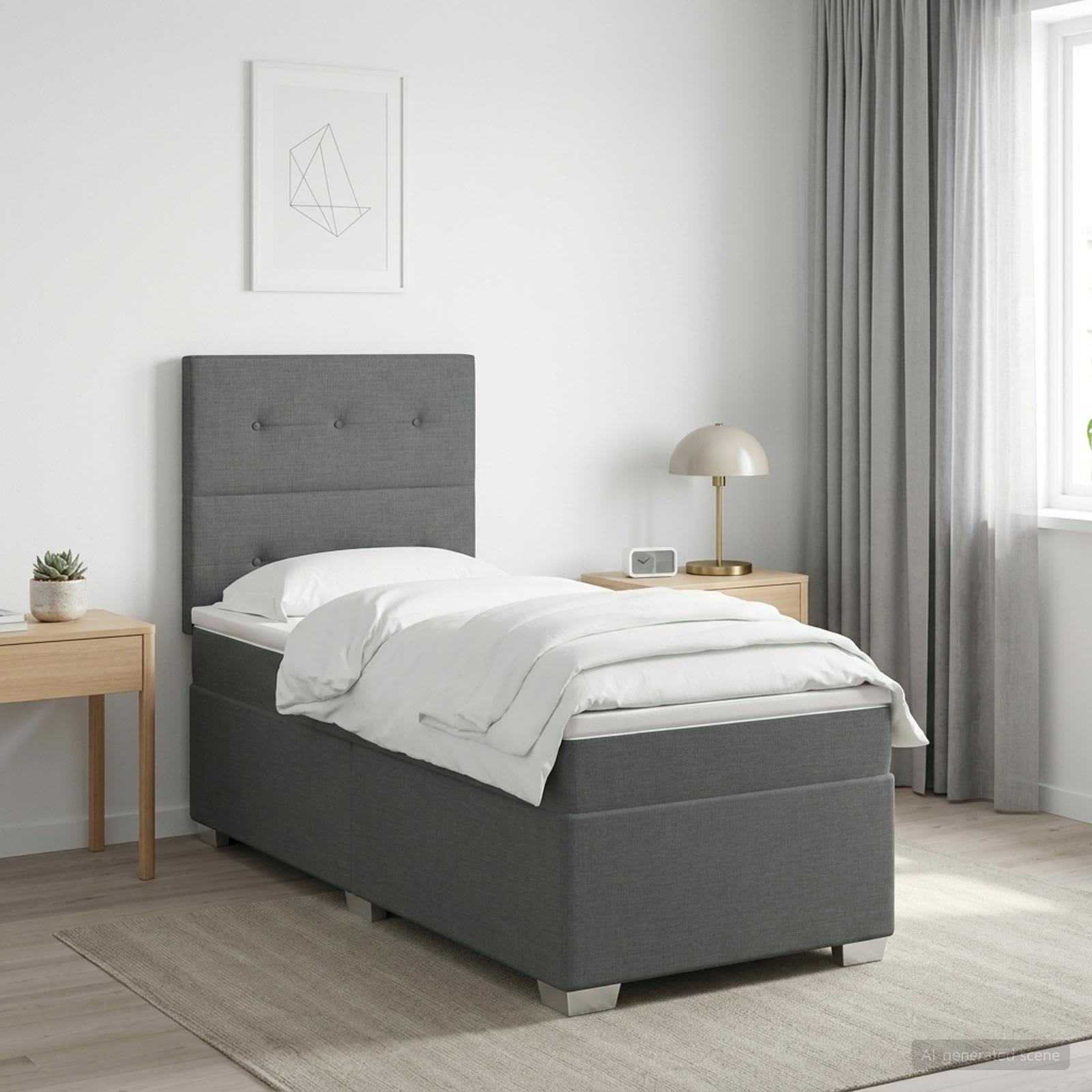 Κρεβάτι box spring με στρώμα Σκούρο Γκρι 100 x 200 cm Ύφασμα - Pakobazaar