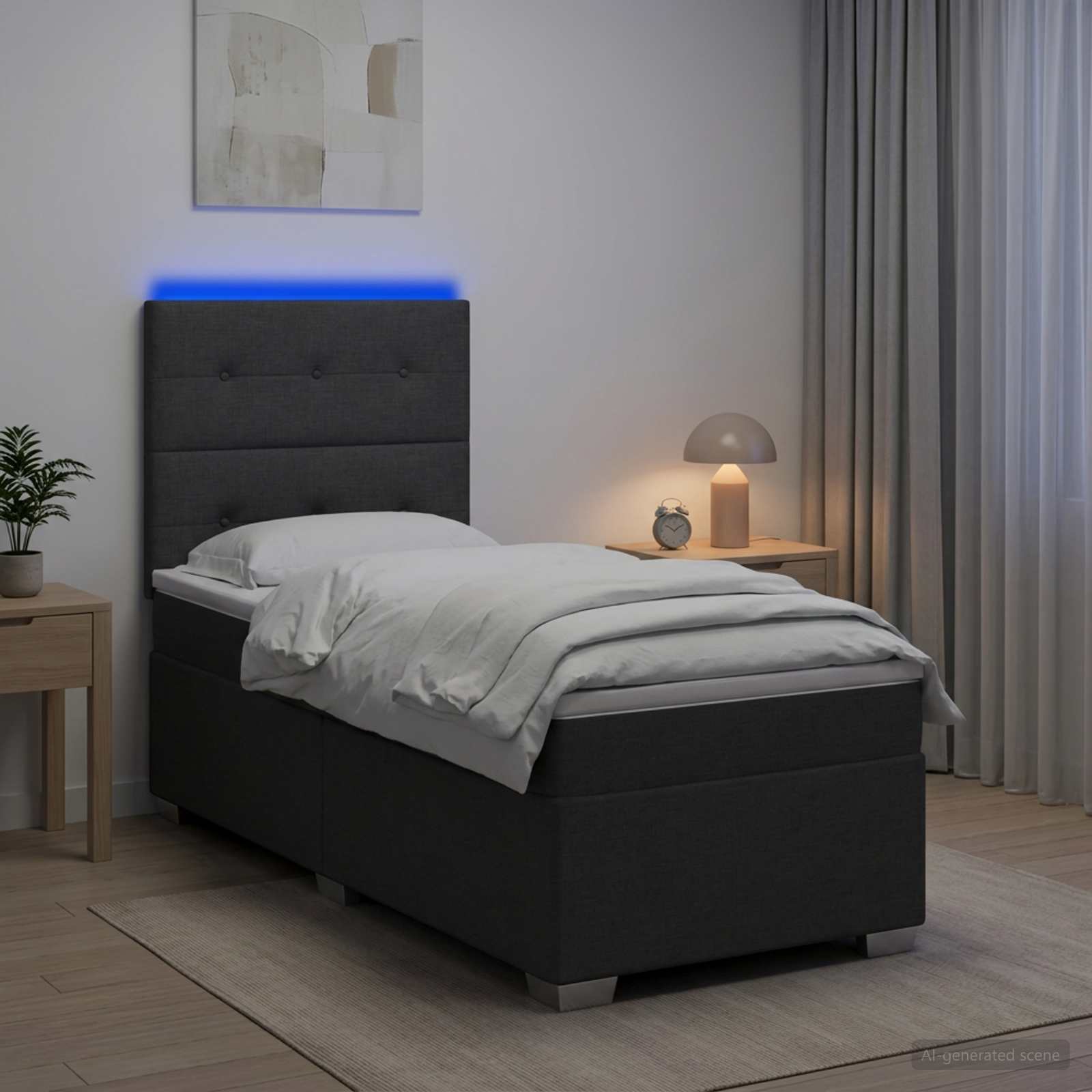 Κρεβάτι box spring με στρώμα Σκούρο Γκρι 90 x 190 cm Ύφασμα
