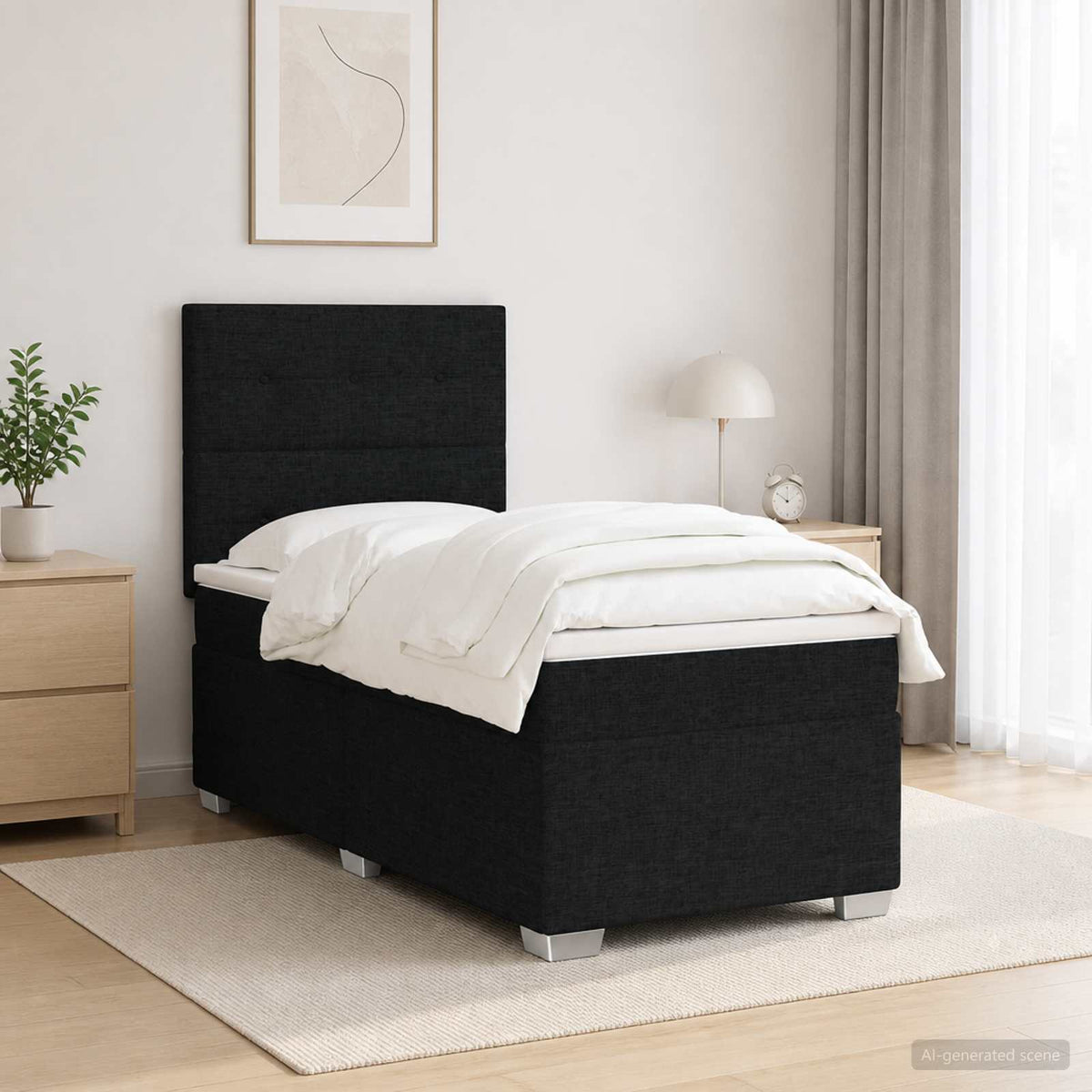 Κρεβάτι box spring με στρώμα Μαύρο 100 x 200 cm Ύφασμα - Pakobazaar