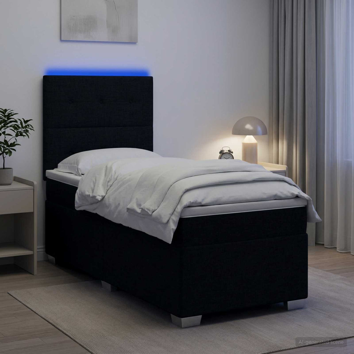 Κρεβάτι box spring με στρώμα Μαύρο 100 x 200 cm Ύφασμα - Pakobazaar