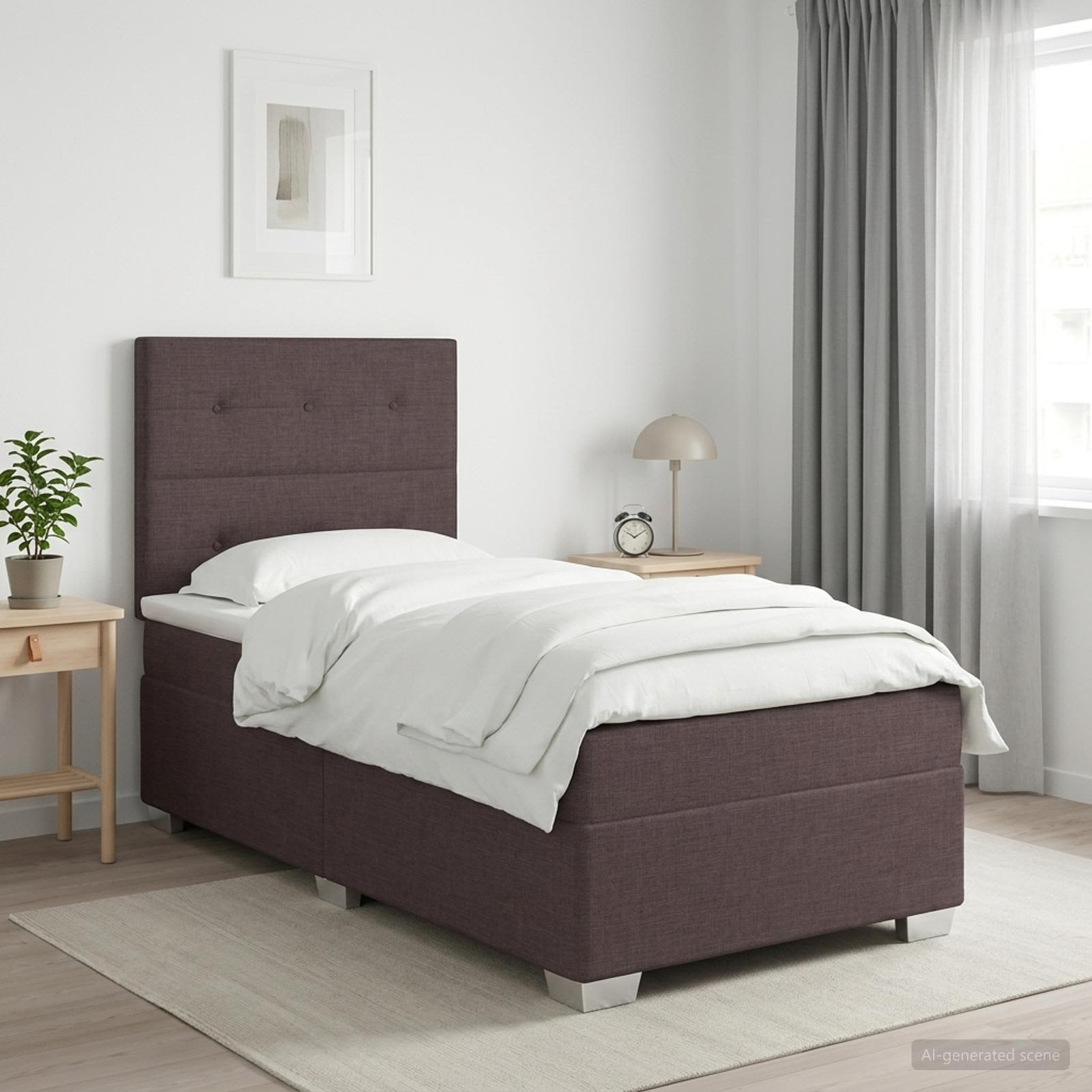 Κρεβάτι box spring με στρώμα Σκούρο Καφέ 90 x 200 cm Ύφασμα - Pakobazaar