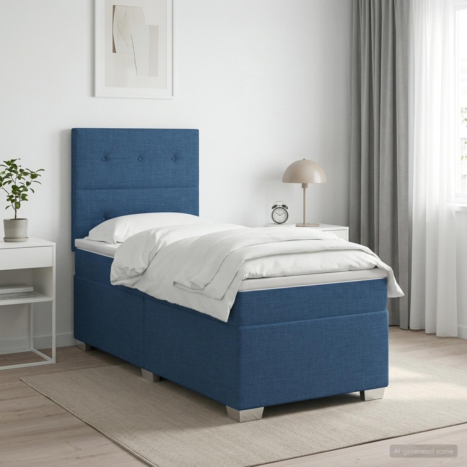 Κρεβάτι box spring με στρώμα Μπλε 90 x 200 cm Ύφασμα - Pakobazaar