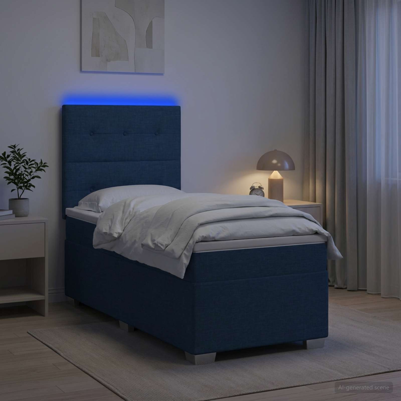 Κρεβάτι box spring με στρώμα Μπλε 90 x 200 cm Ύφασμα - Pakobazaar