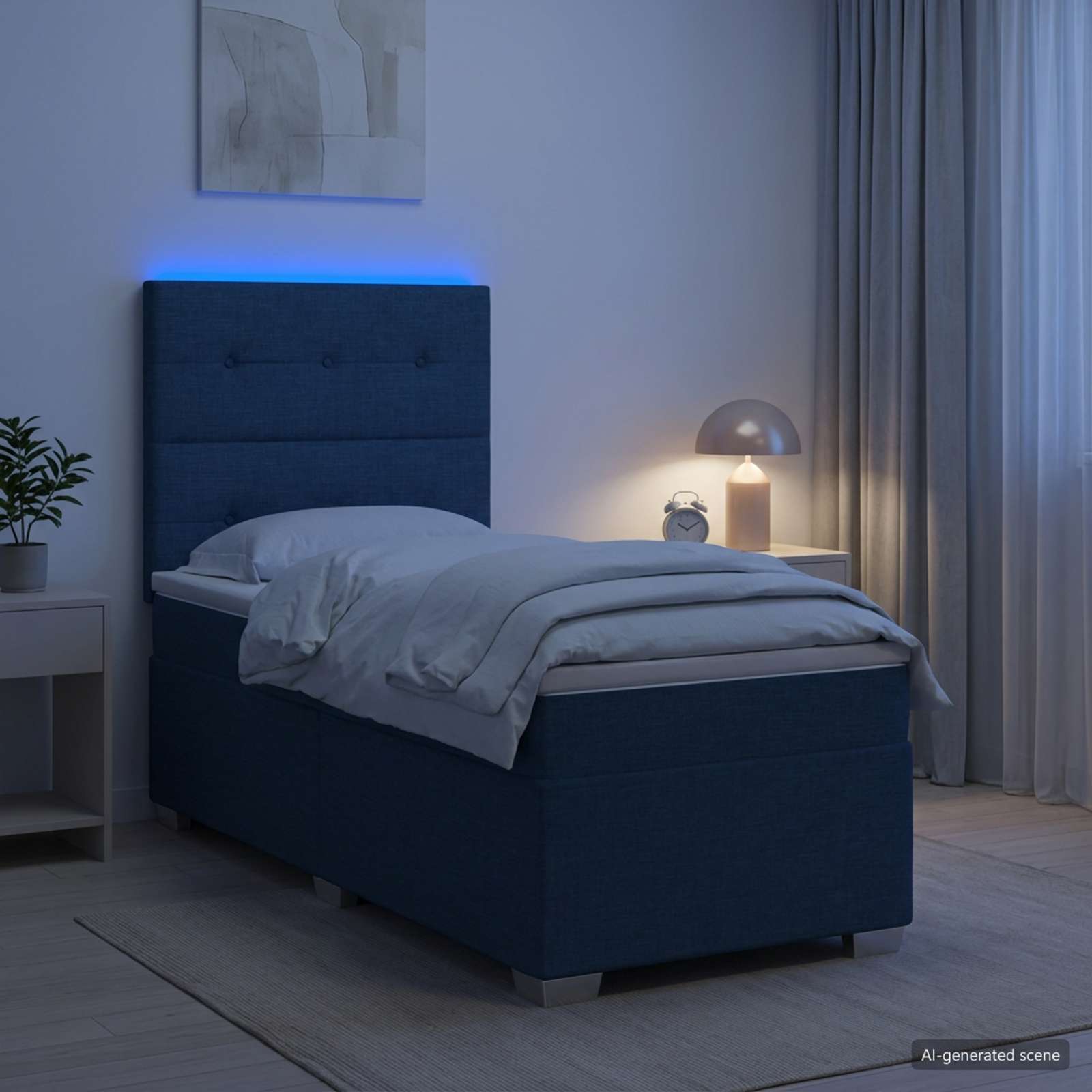 Κρεβάτι box spring με στρώμα Μπλε 90 x 190 cm Ύφασμα