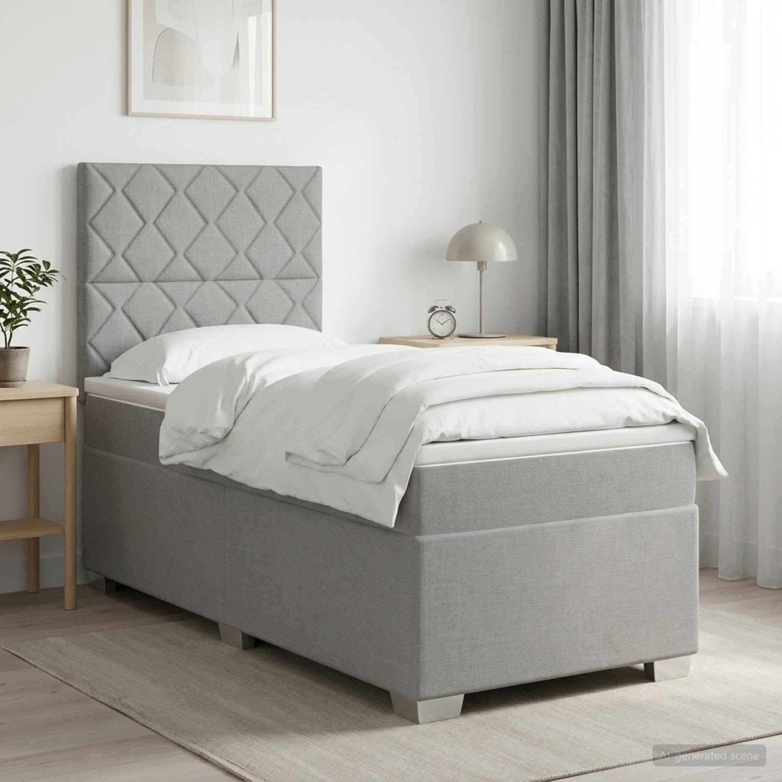Κρεβάτι box spring με στρώμα Ανοιχτό γκρι 90 x 190 cm Ύφασμα - Pakobazaar
