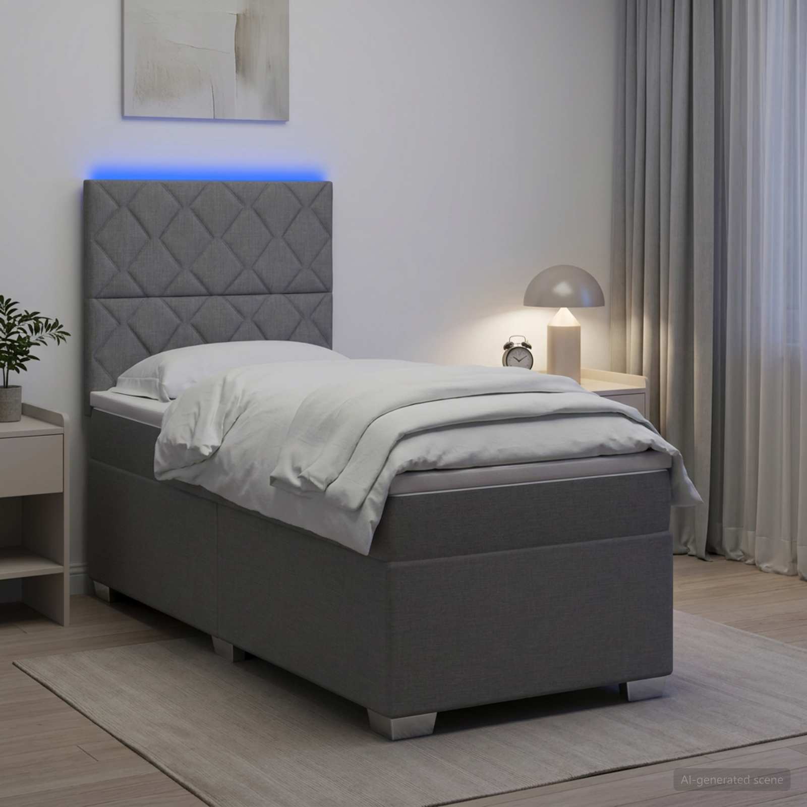 Κρεβάτι box spring με στρώμα Ανοιχτό γκρι 90 x 190 cm Ύφασμα - Pakobazaar