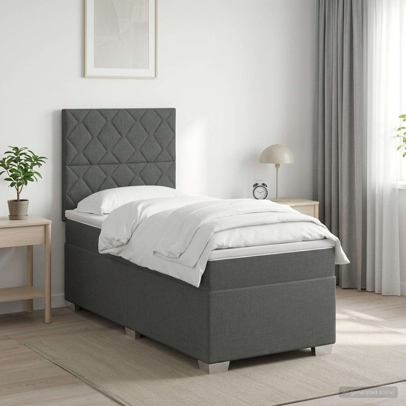 Κρεβάτι box spring με στρώμα Σκούρο Γκρι 90 x 190 cm Ύφασμα - Pakobazaar