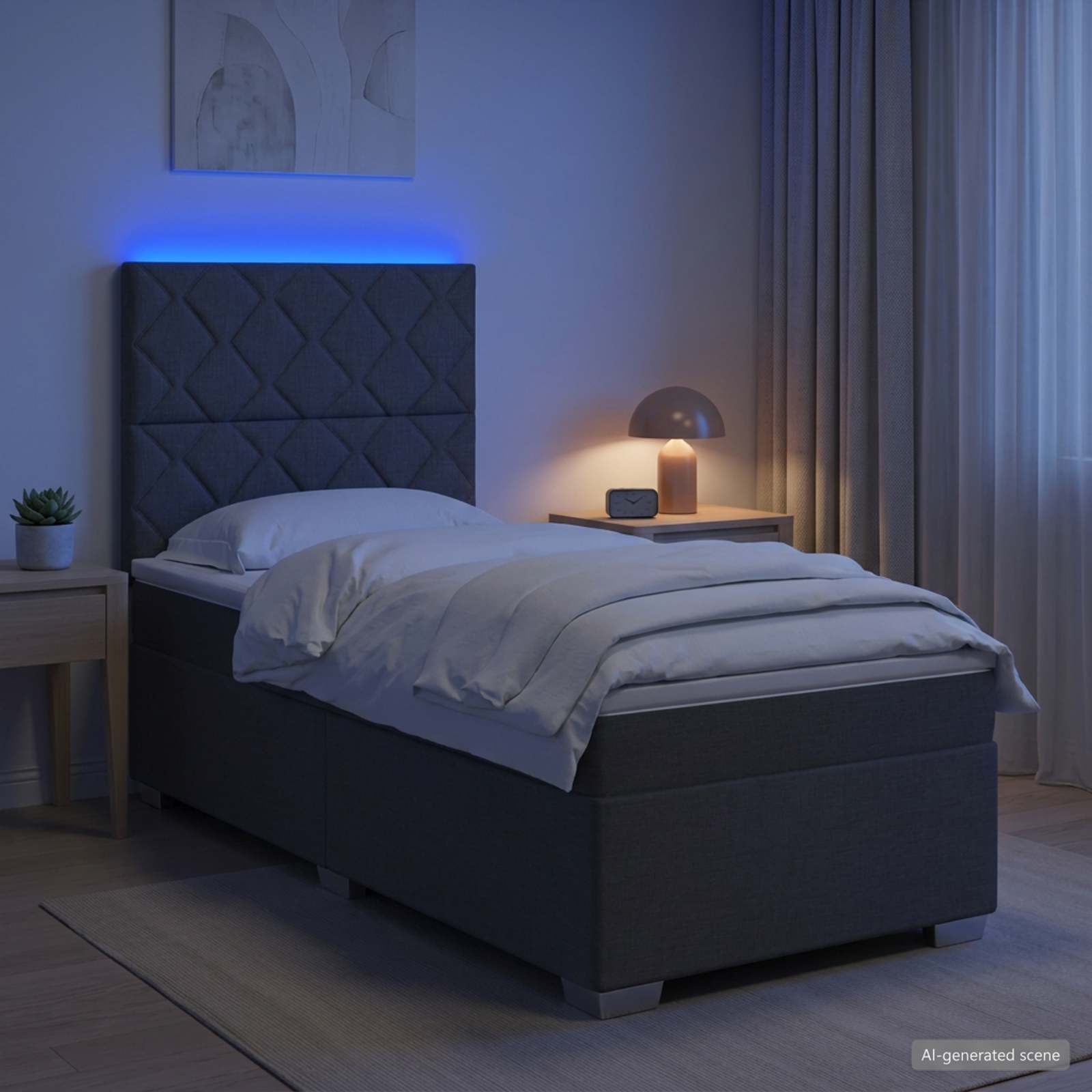 Κρεβάτι box spring με στρώμα Σκούρο Γκρι 90 x 190 cm Ύφασμα - Pakobazaar