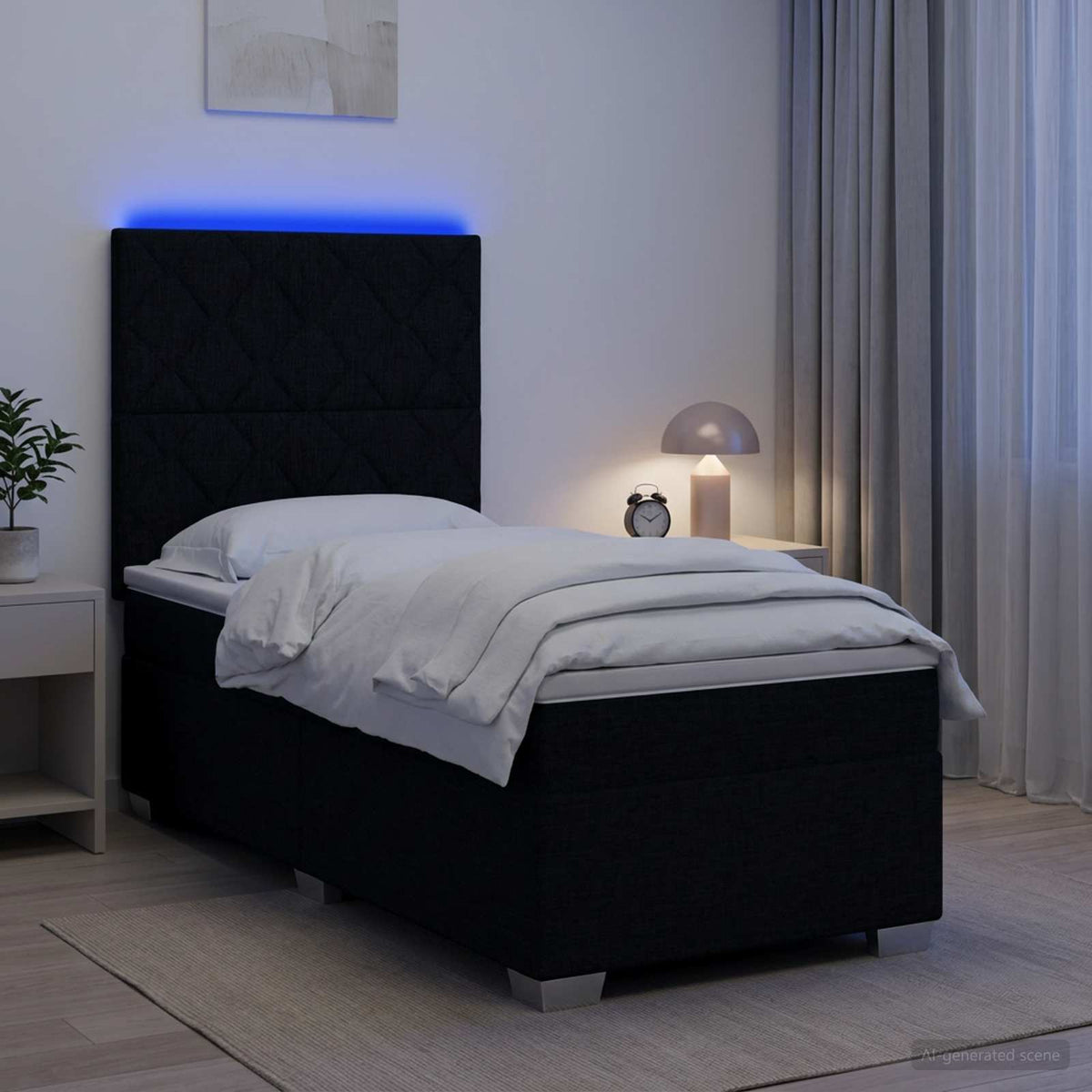 Κρεβάτι box spring με στρώμα Μαύρο 90 x 200 cm Ύφασμα - Pakobazaar