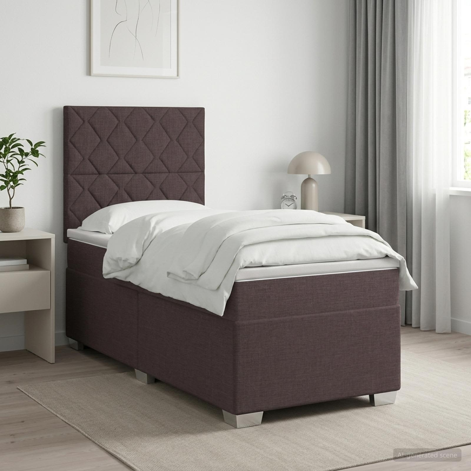Κρεβάτι box spring με στρώμα Σκούρο Καφέ 90 x 190 cm Ύφασμα - Pakobazaar