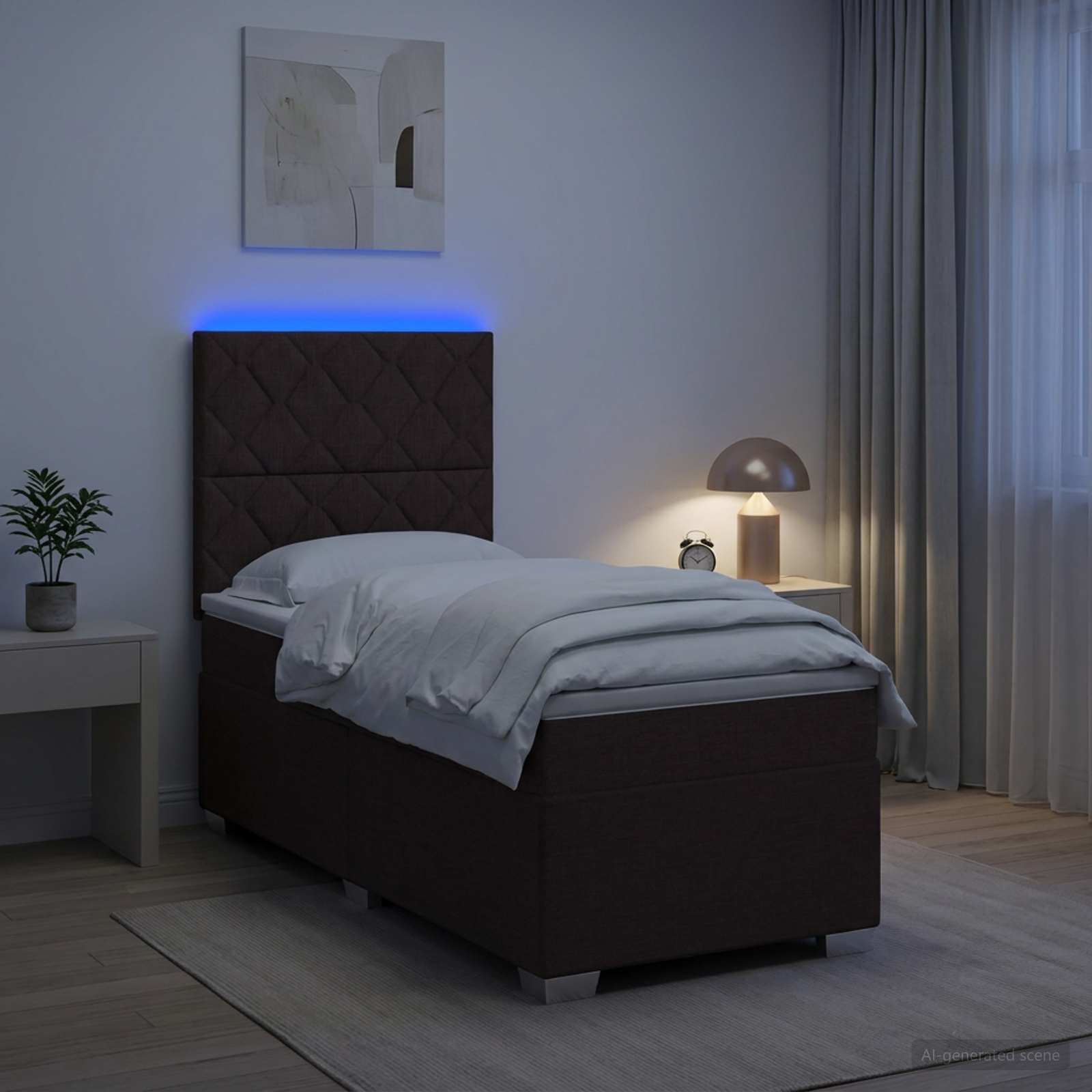 Κρεβάτι box spring με στρώμα Σκούρο Καφέ 90 x 200 cm Ύφασμα - Pakobazaar