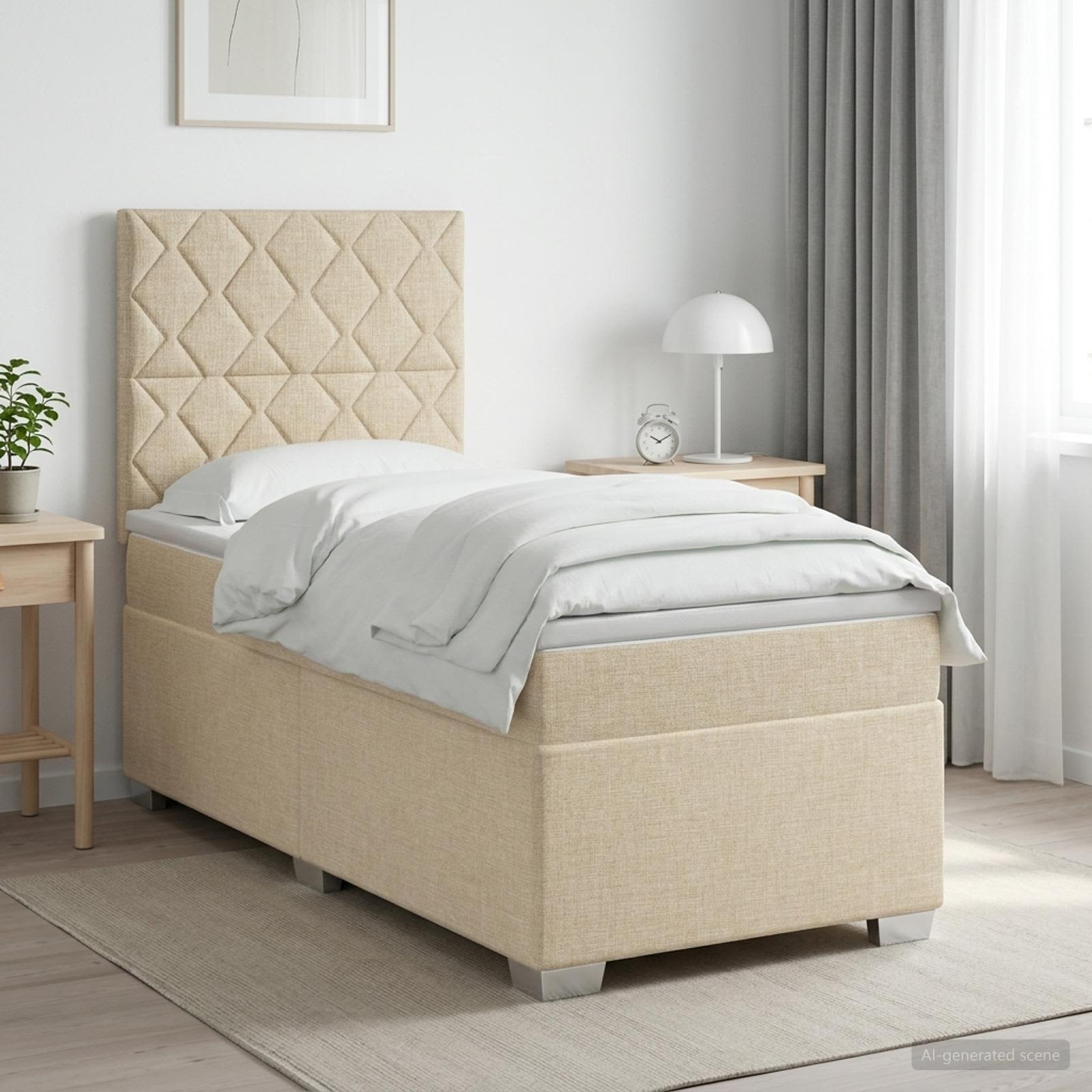 Κρεβάτι box spring με στρώμα Κρεμ 80 x 200 cm Ύφασμα - Pakobazaar