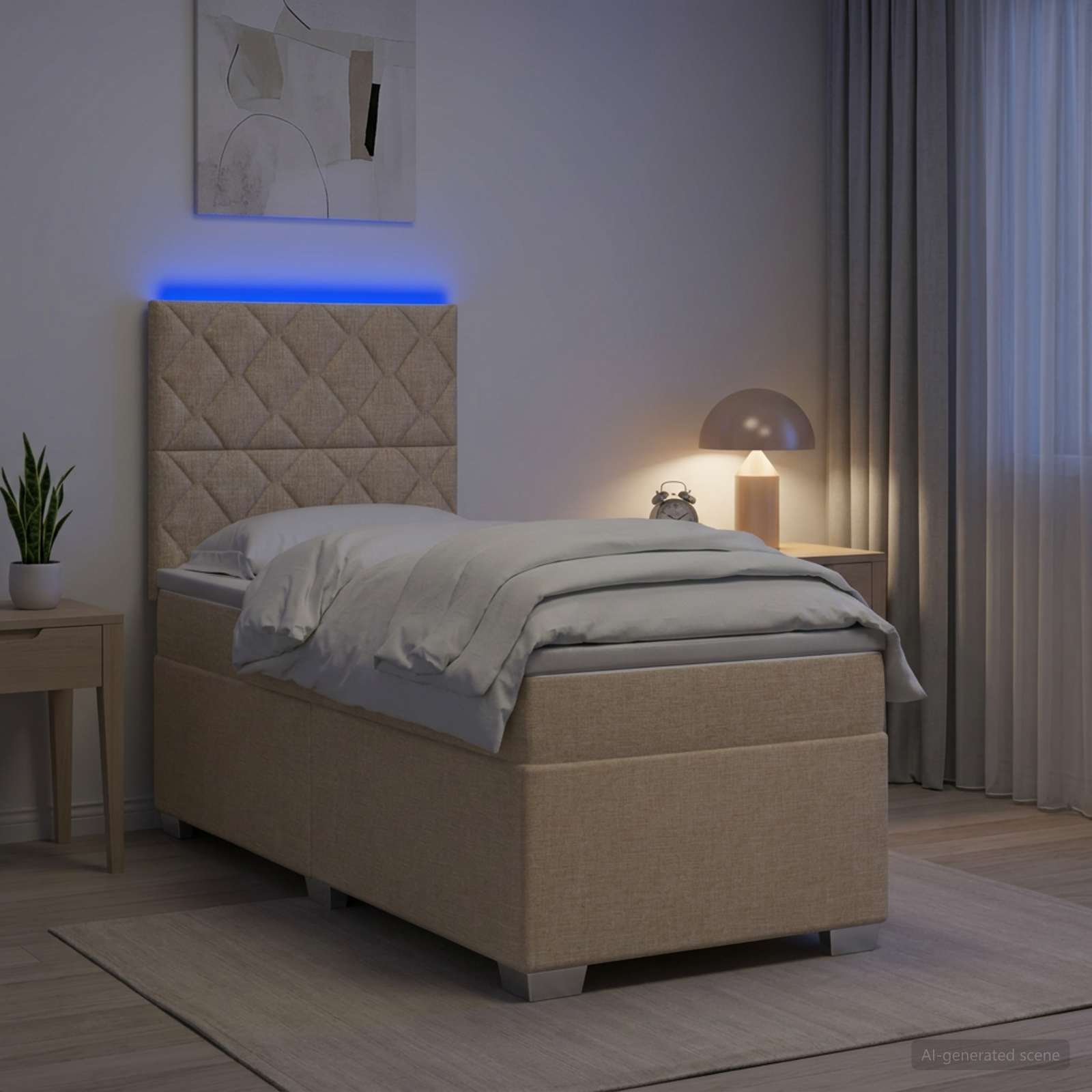 Κρεβάτι box spring με στρώμα Κρεμ 90 x 200 cm Ύφασμα - Pakobazaar