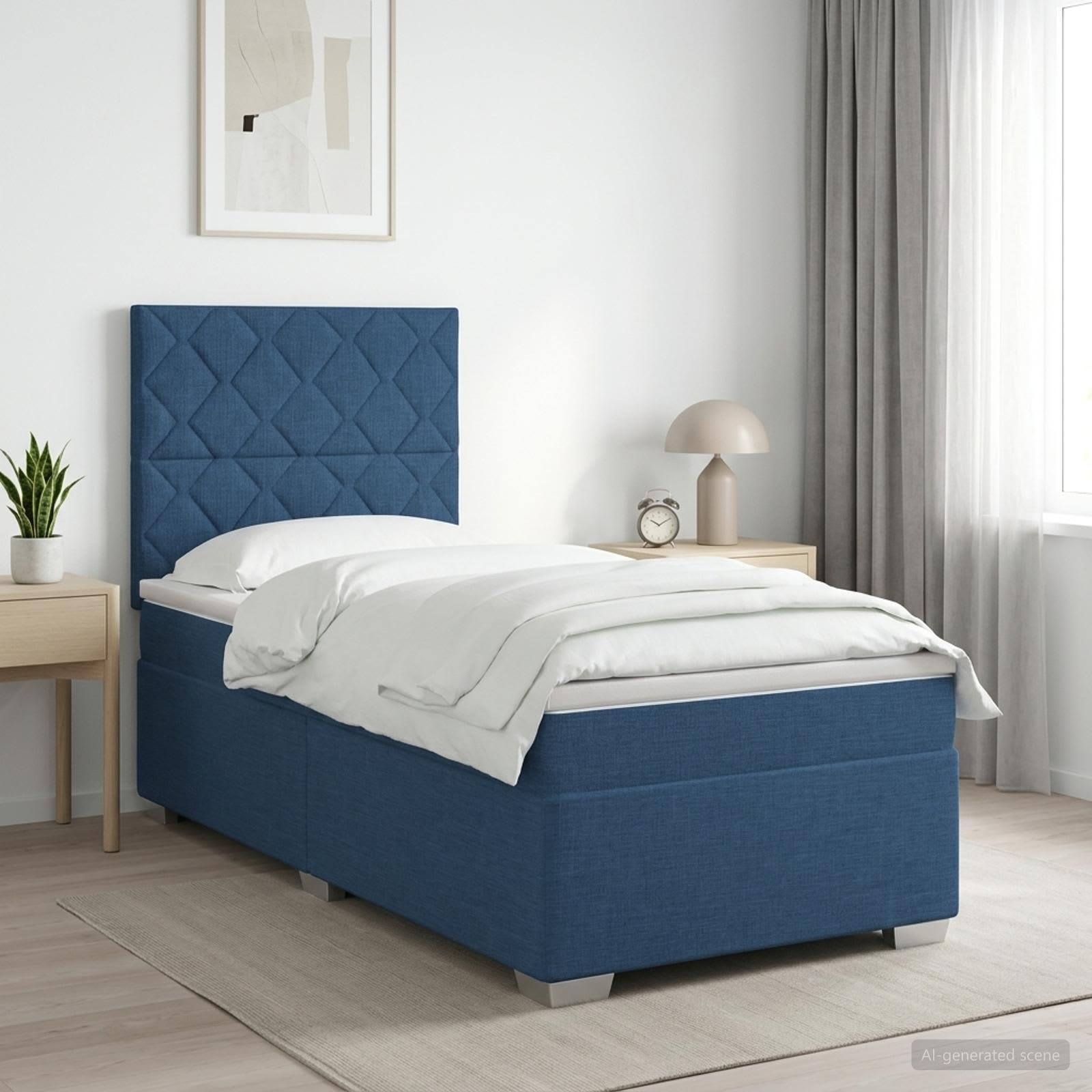 Κρεβάτι box spring με στρώμα Μπλε 90 x 200 cm Ύφασμα - Pakobazaar