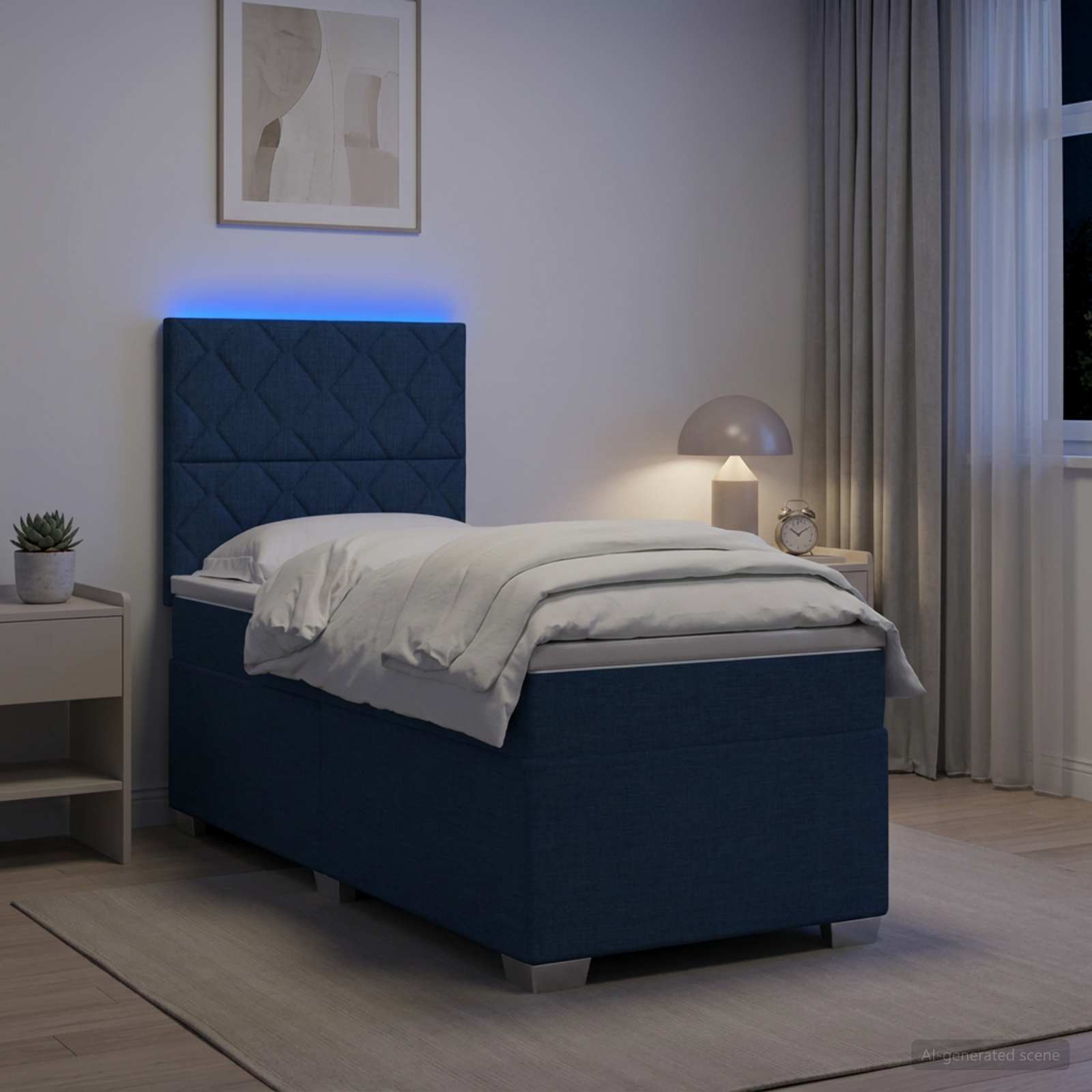 Κρεβάτι box spring με στρώμα Μπλε 90 x 200 cm Ύφασμα - Pakobazaar
