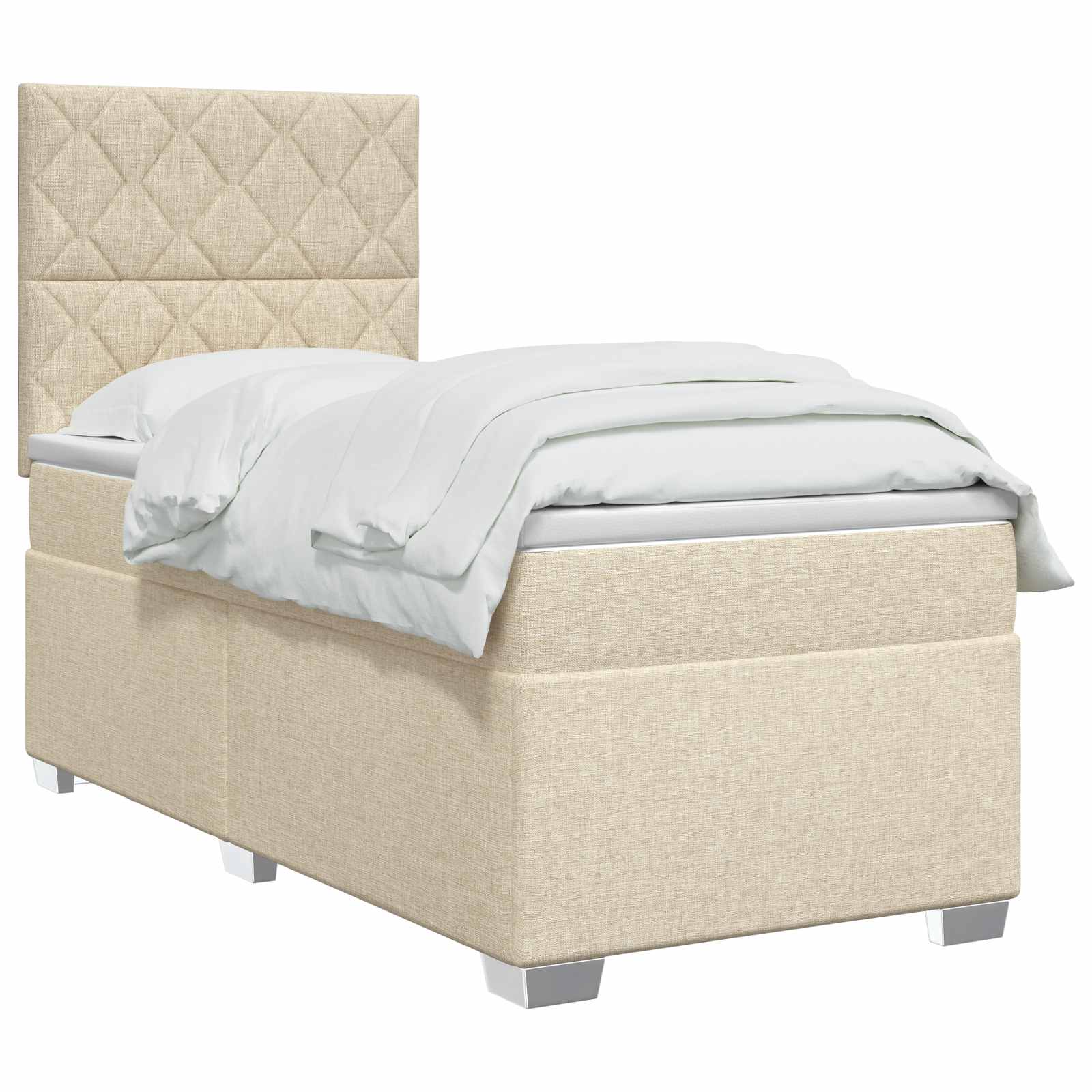 Κρεβάτι box spring με στρώμα Κρεμ 90 x 190 cm Ύφασμα - Pakobazaar