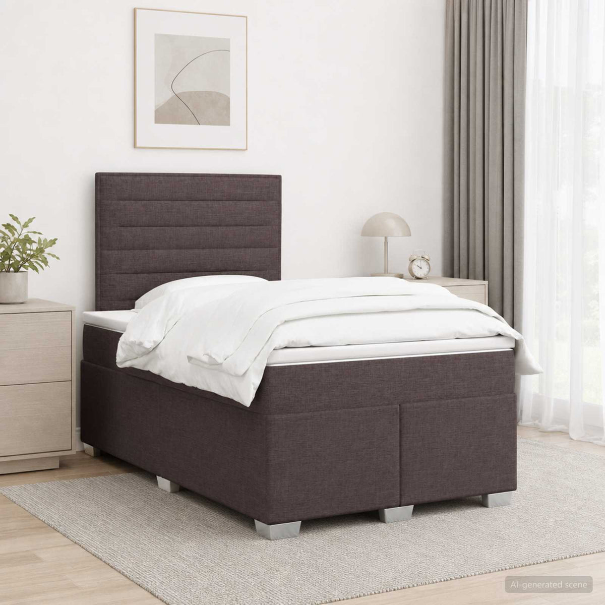 Κρεβάτι box spring με στρώμα Σκούρο Καφέ 120 x 190 cm Ύφασμα - Pakobazaar