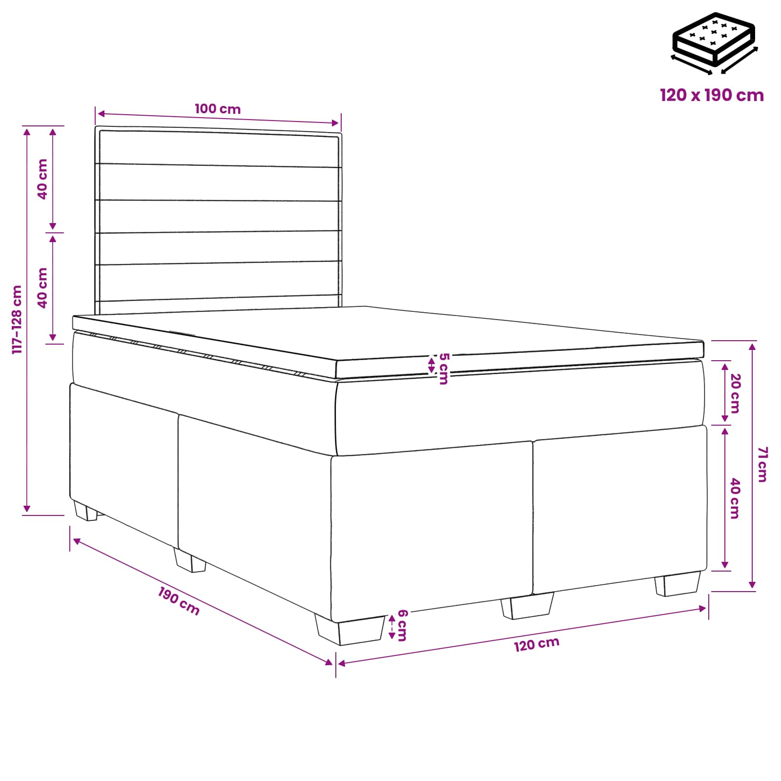 Κρεβάτι box spring με στρώμα Taupe 120 x 190 cm Ύφασμα - Pakobazaar