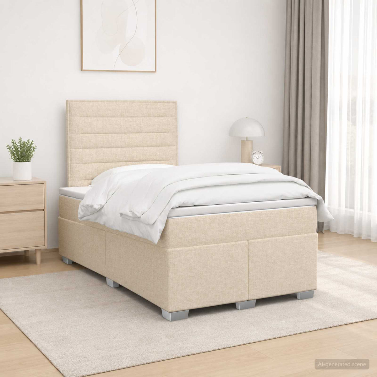 Κρεβάτι box spring με στρώμα Κρεμ 120 x 200 cm Ύφασμα