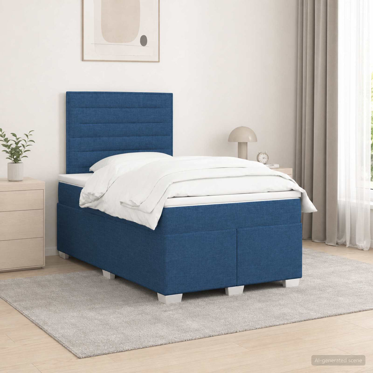 Κρεβάτι box spring με στρώμα Μπλε 120 x 190 cm Ύφασμα