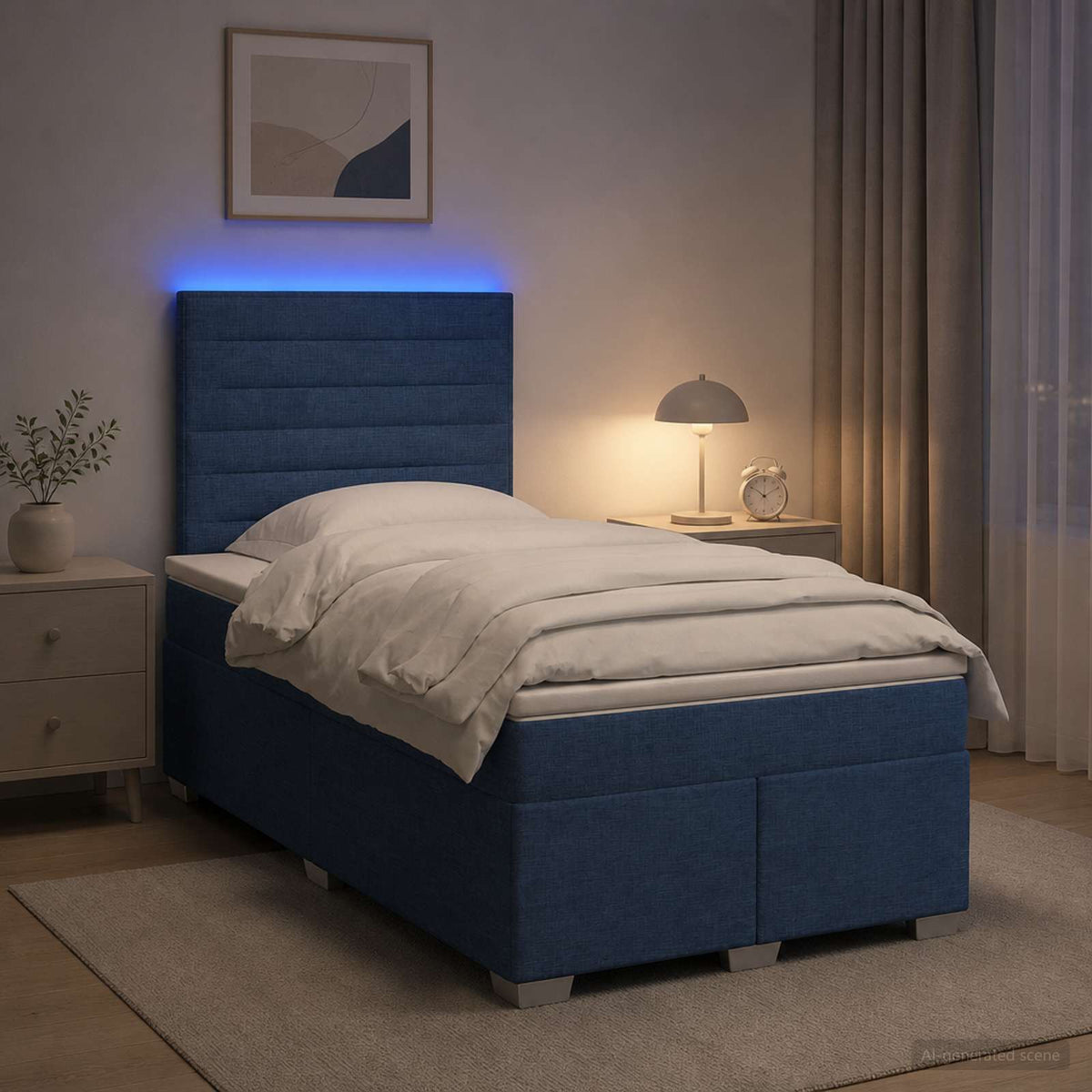 Κρεβάτι box spring με στρώμα Μπλε 120 x 190 cm Ύφασμα