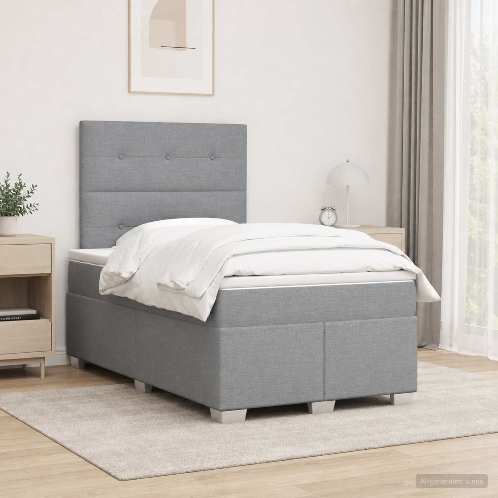 Κρεβάτι box spring με στρώμα Ανοιχτό γκρι 120 x 200 cm Ύφασμα - Pakobazaar