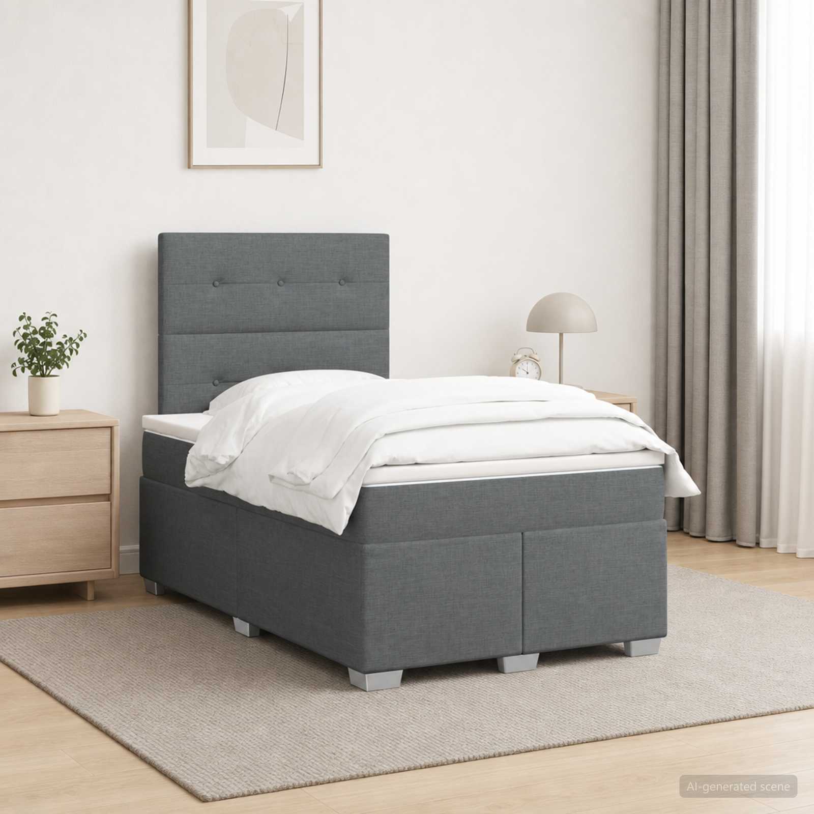 Κρεβάτι box spring με στρώμα Σκούρο Γκρι 120 x 200 cm Ύφασμα - Pakobazaar