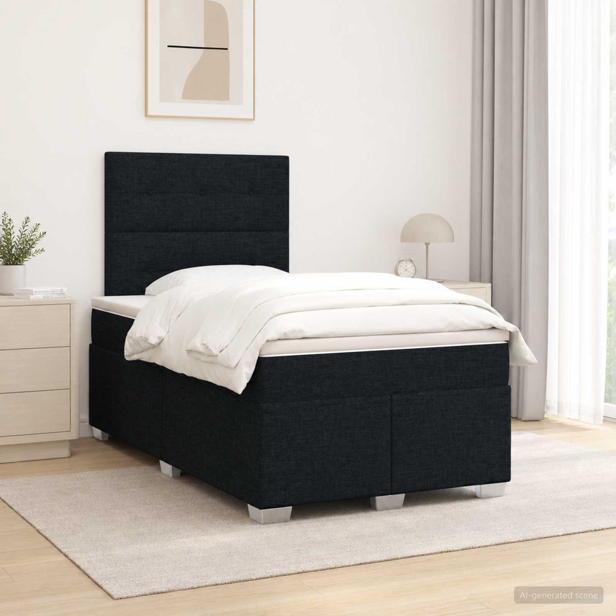 Κρεβάτι box spring με στρώμα Μαύρο 120 x 190 cm Ύφασμα - Pakobazaar