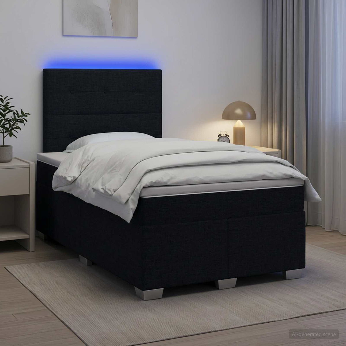 Κρεβάτι box spring με στρώμα Μαύρο 120 x 200 cm Ύφασμα - Pakobazaar
