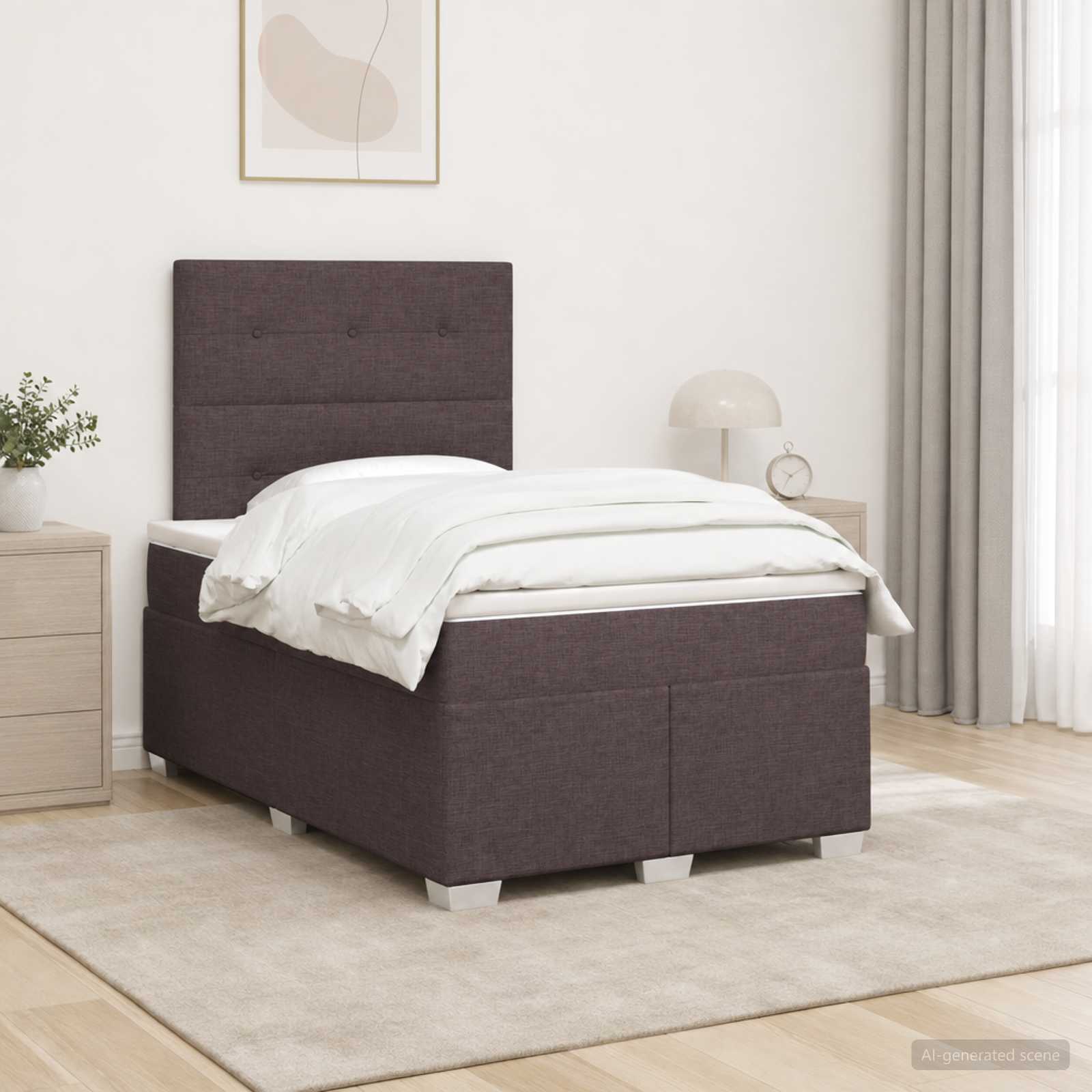 Κρεβάτι box spring με στρώμα Σκούρο Καφέ 120 x 200 cm Ύφασμα - Pakobazaar