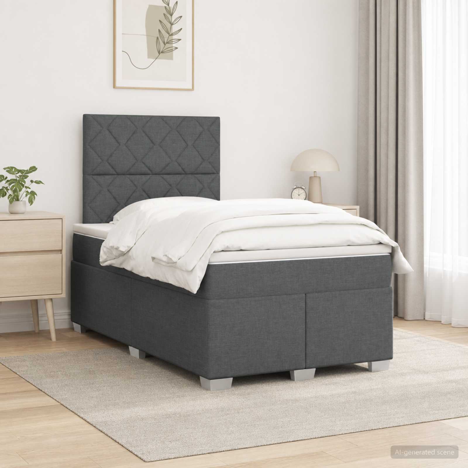 Κρεβάτι box spring με στρώμα Σκούρο Γκρι 120 x 190 cm Ύφασμα - Pakobazaar