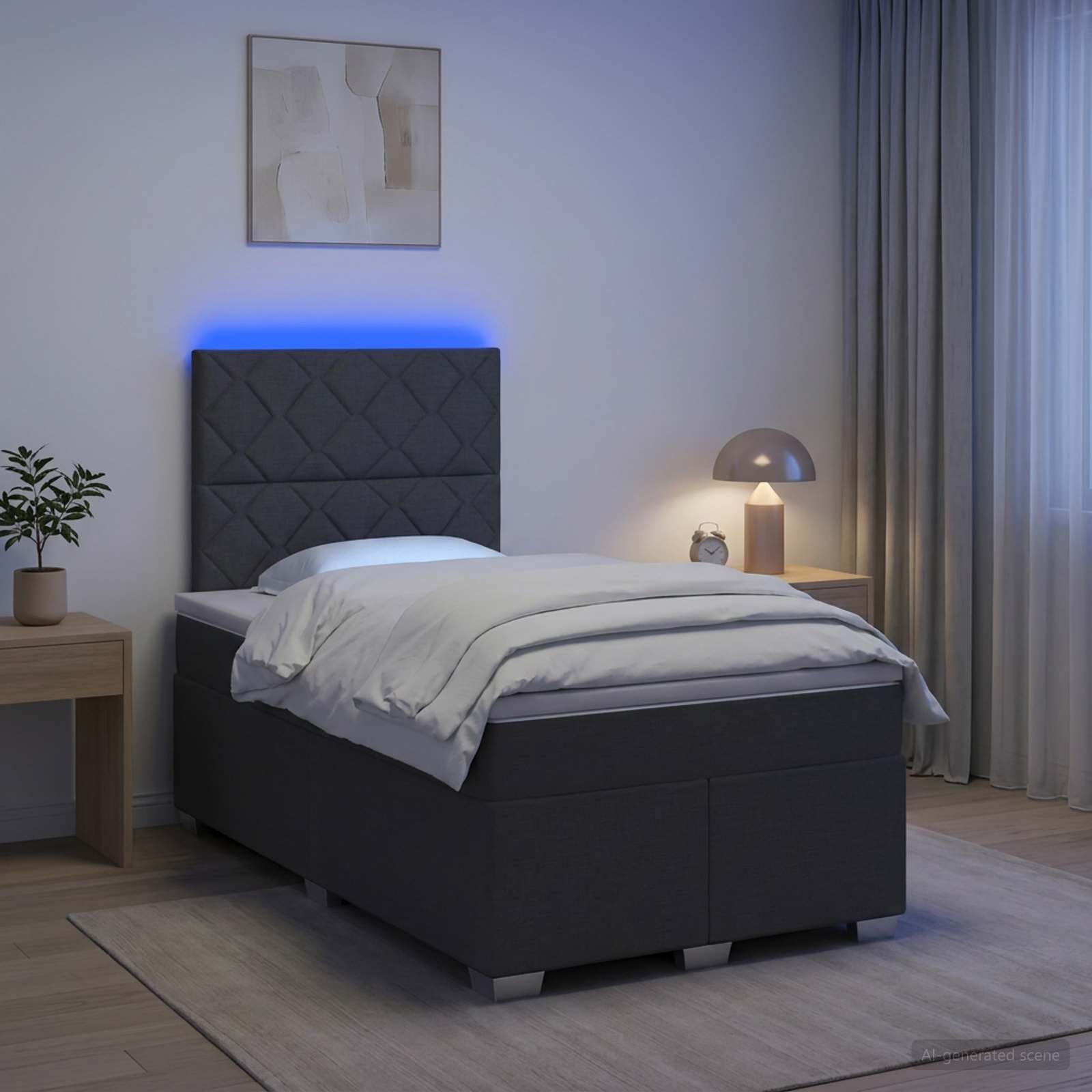 Κρεβάτι box spring με στρώμα Σκούρο Γκρι 120 x 200 cm Ύφασμα - Pakobazaar