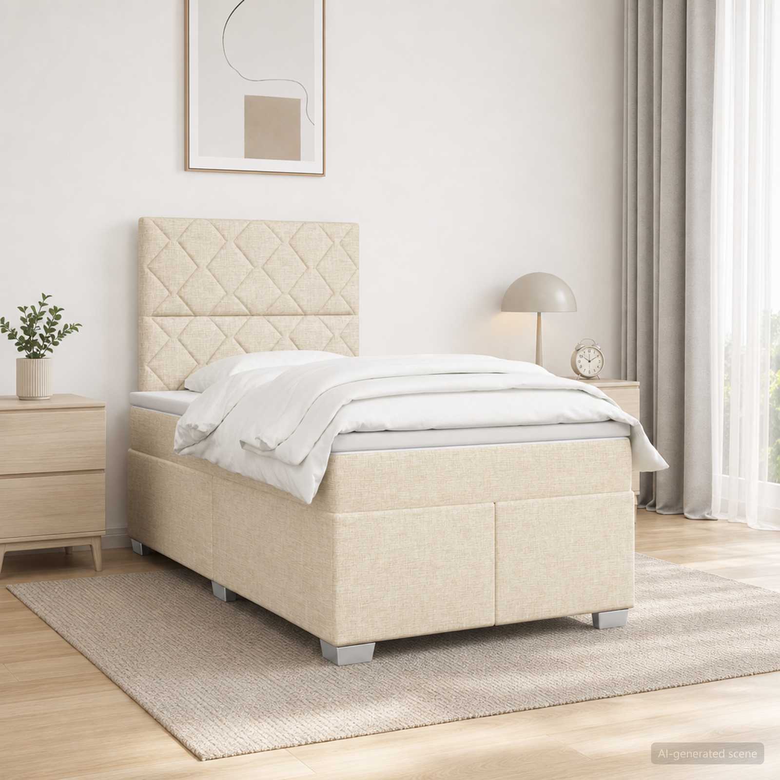Κρεβάτι box spring με στρώμα Κρεμ 120 x 200 cm Ύφασμα - Pakobazaar