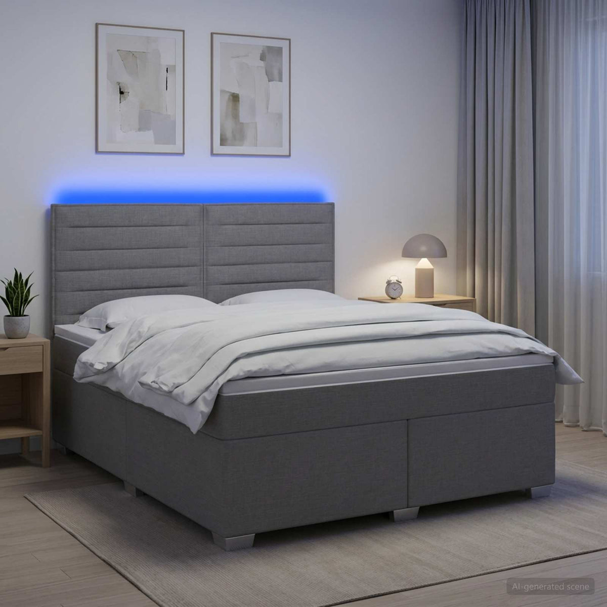 Κρεβάτι box spring με στρώμα Ανοιχτό γκρι 180 x 200 cm Ύφασμα