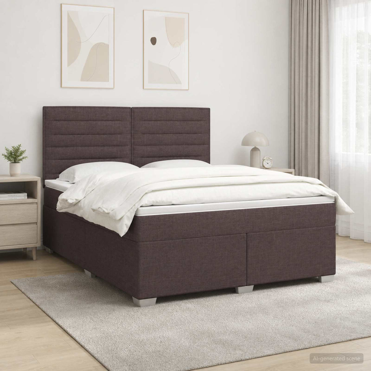 Κρεβάτι box spring με στρώμα Σκούρο Καφέ 180 x 200 cm Ύφασμα