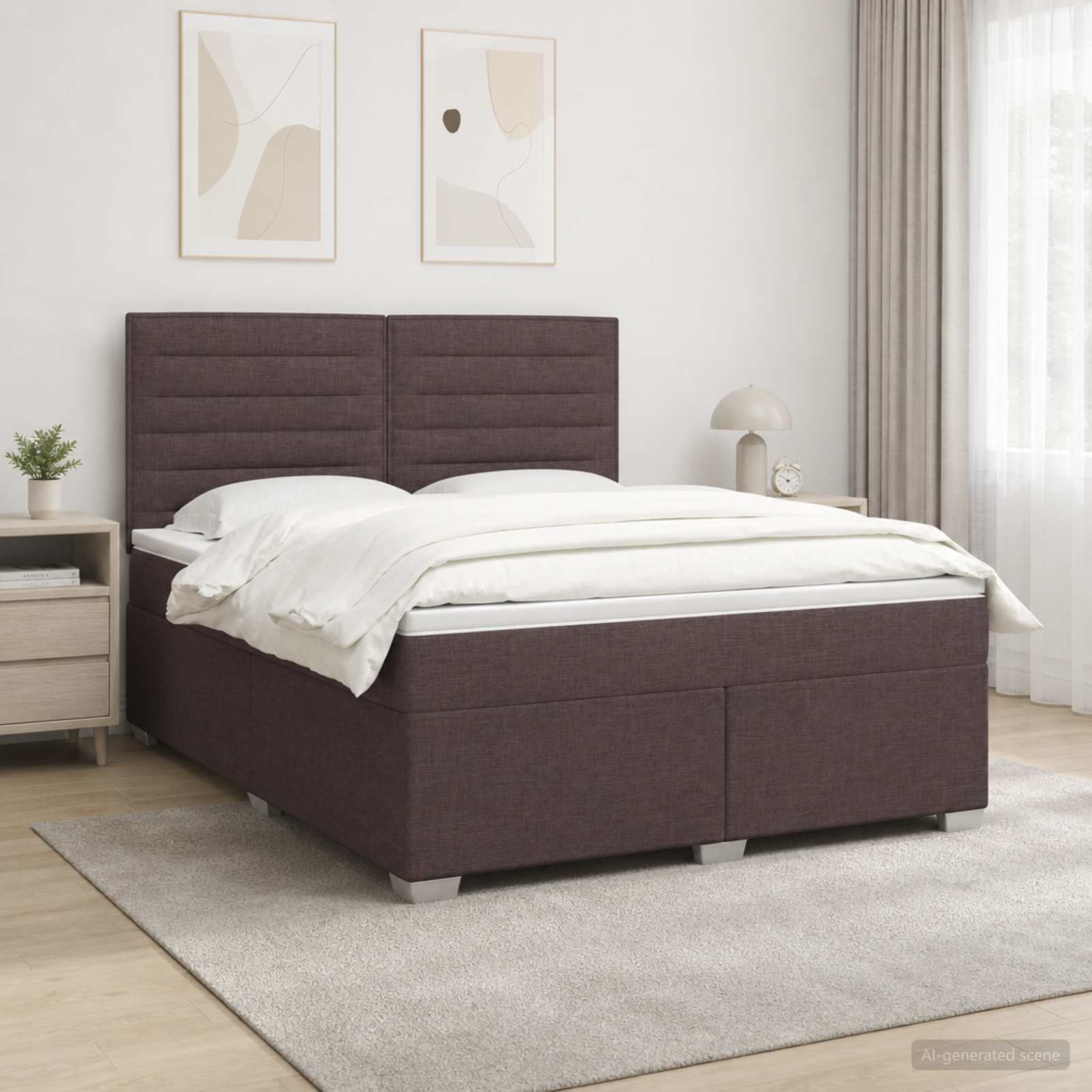 Κρεβάτι box spring με στρώμα Σκούρο Καφέ 140 x 200 cm Ύφασμα - Pakobazaar