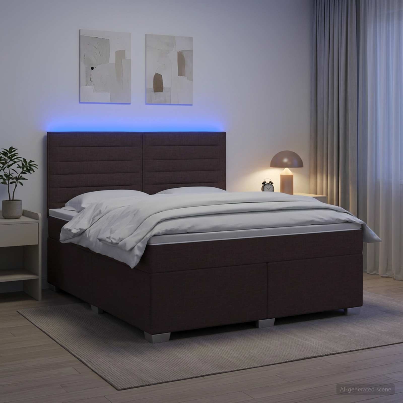 Κρεβάτι box spring με στρώμα Σκούρο Καφέ 140 x 200 cm Ύφασμα - Pakobazaar