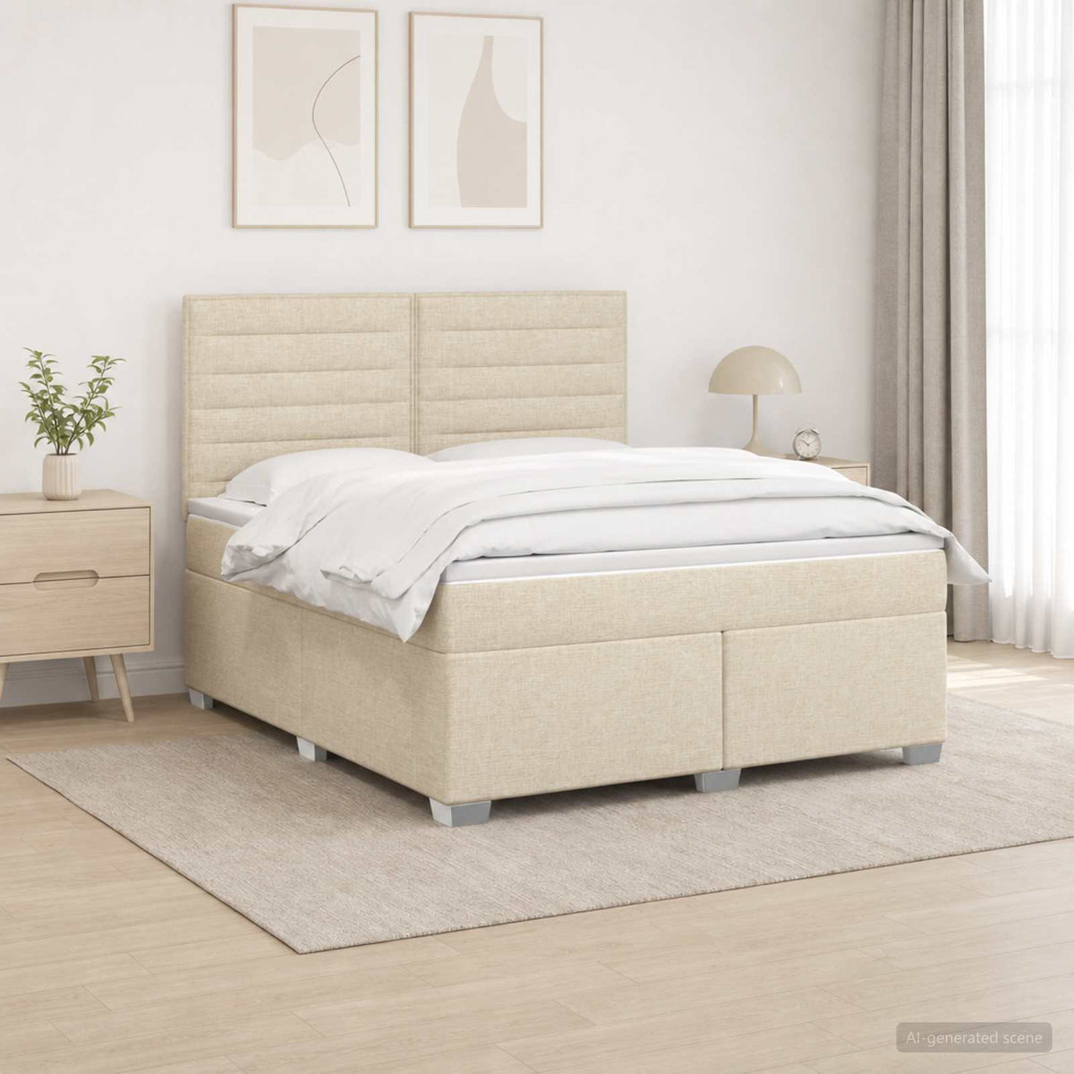 Κρεβάτι box spring με στρώμα Κρεμ 180 x 200 cm Ύφασμα