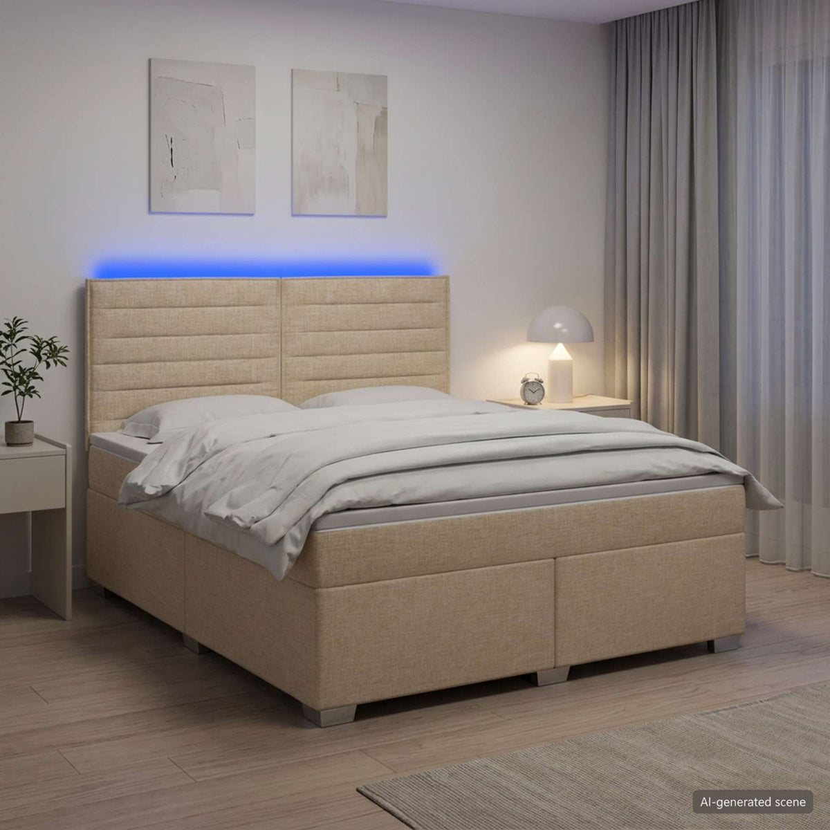 Κρεβάτι box spring με στρώμα Κρεμ 160 x 200 cm Ύφασμα