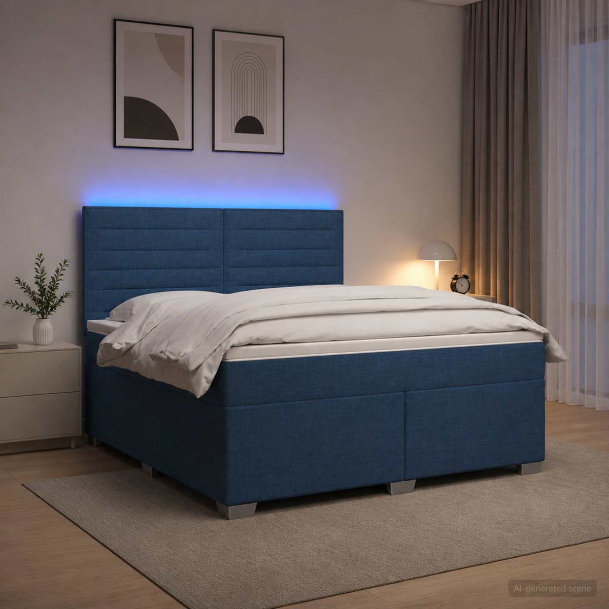 Κρεβάτι box spring με στρώμα Μπλε 140 x 200 cm Ύφασμα - Pakobazaar
