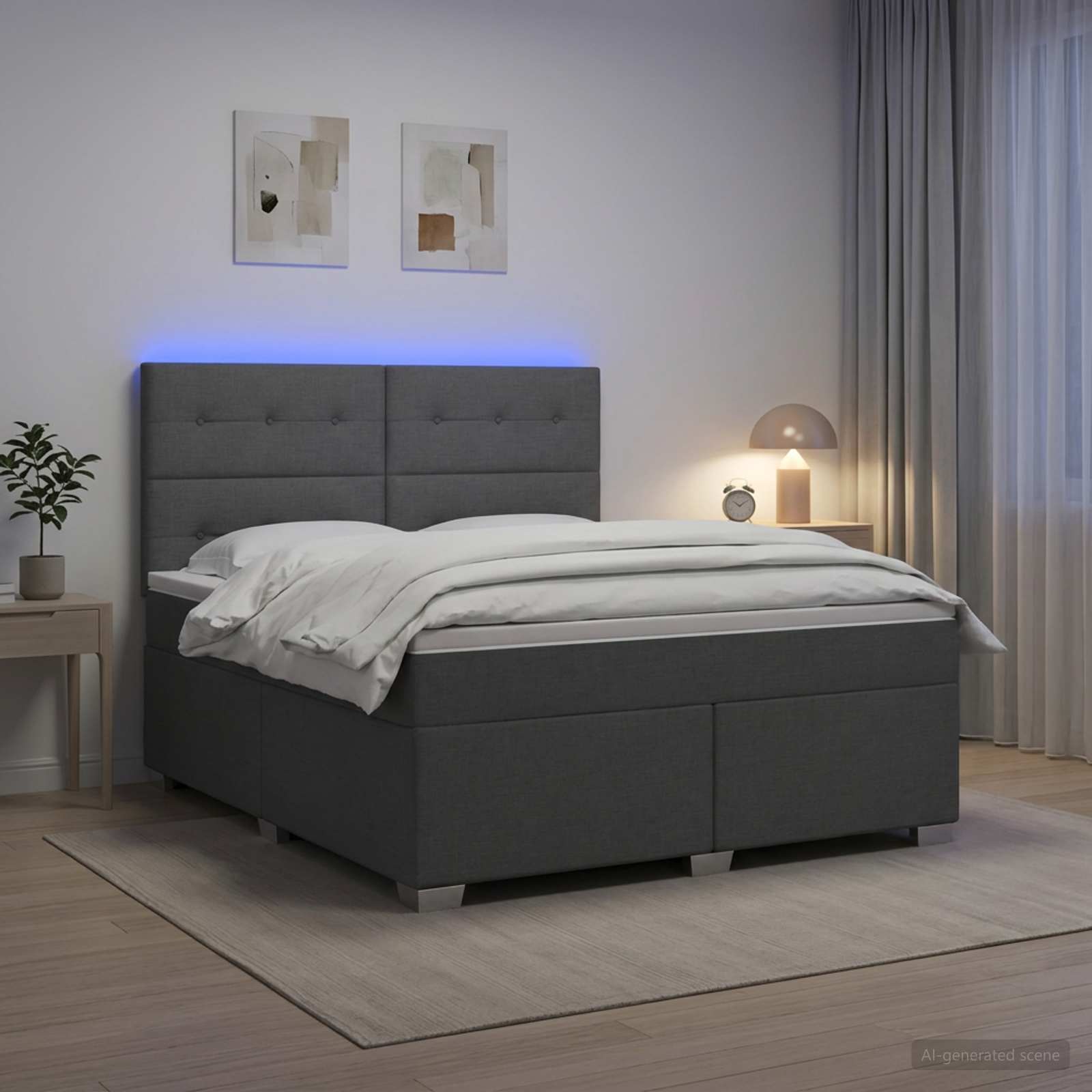 Κρεβάτι box spring με στρώμα Σκούρο Γκρι 180 x 200 cm Ύφασμα - Pakobazaar